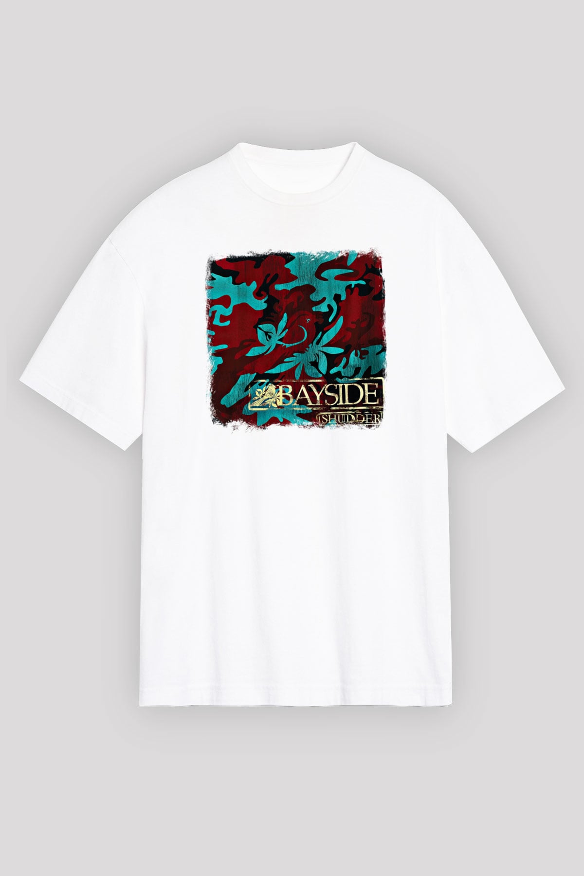 Bayside Baskılı Unisex Beyaz Oversize Tişört