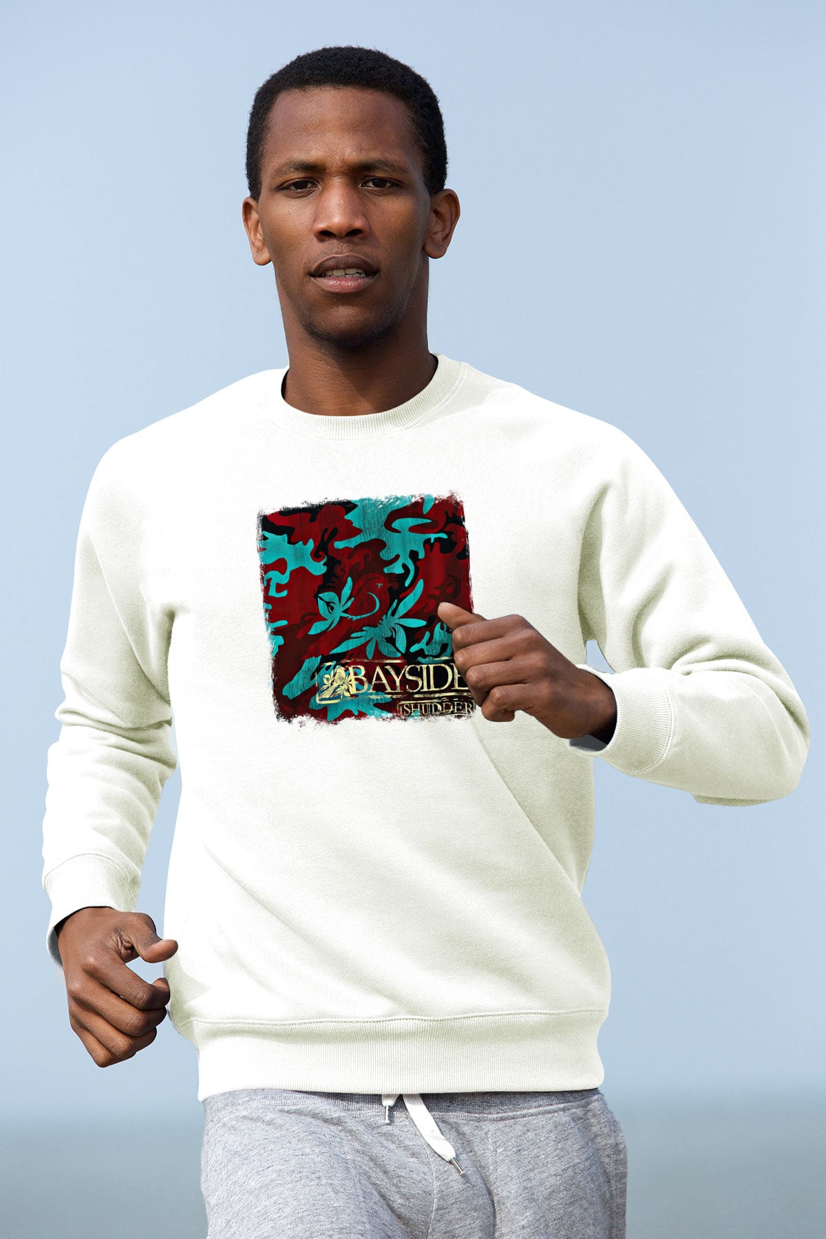 Bayside Baskılı Unisex Beyaz Sweatshirt