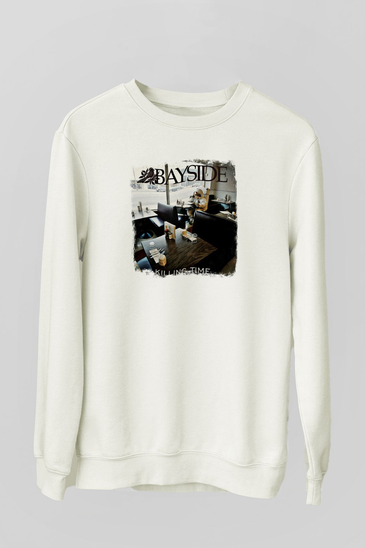 Bayside Baskılı Unisex Beyaz Sweatshirt
