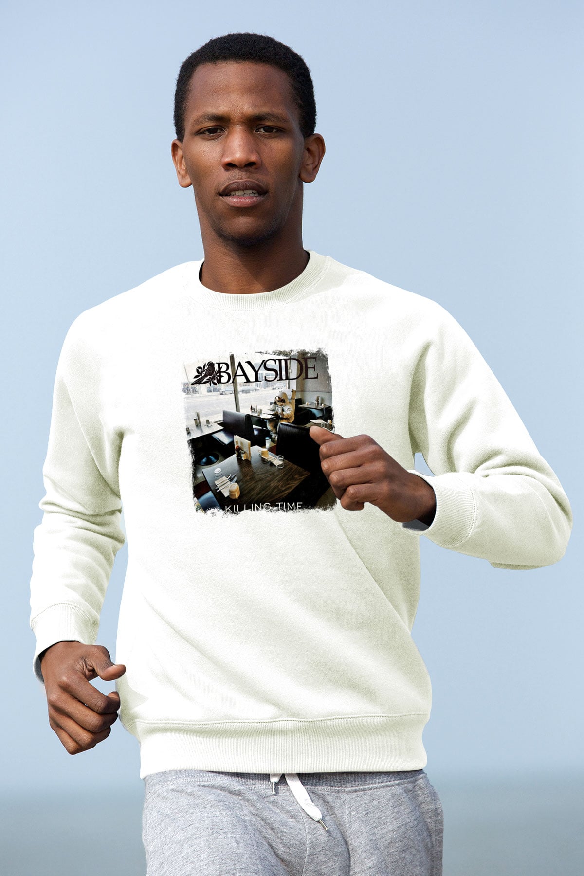 Bayside Baskılı Unisex Beyaz Sweatshirt