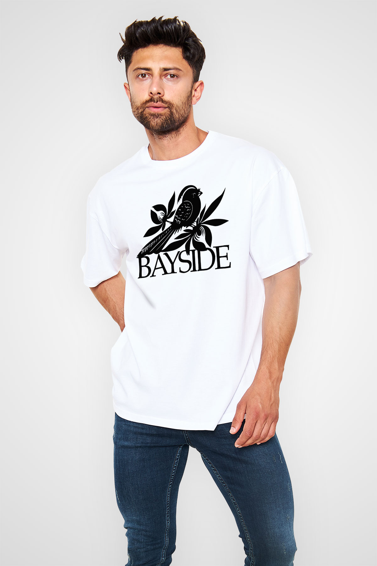 Bayside Beyaz Oversize Tişört Oversize T-shirt - TişörtFabrikası
