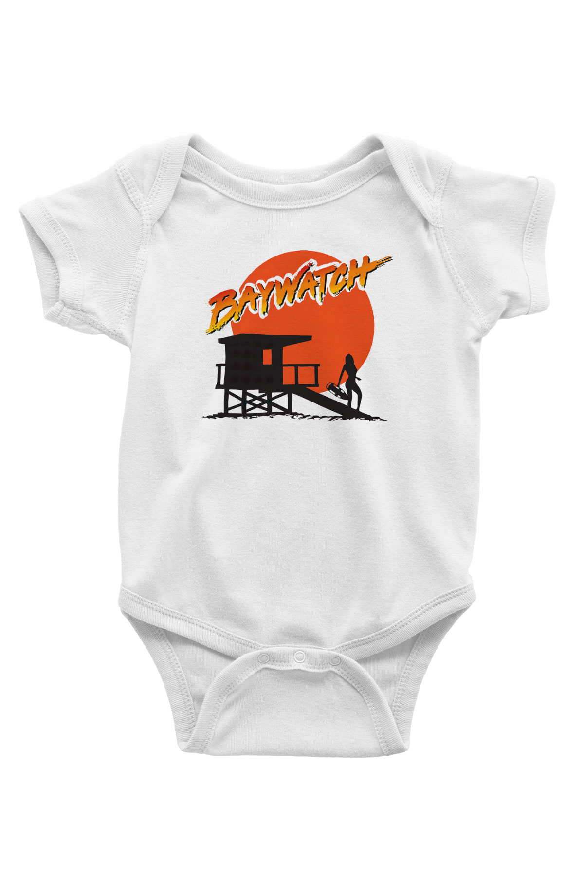 Baywatch Baskılı Beyaz Unisex Bebek Body - Zıbın