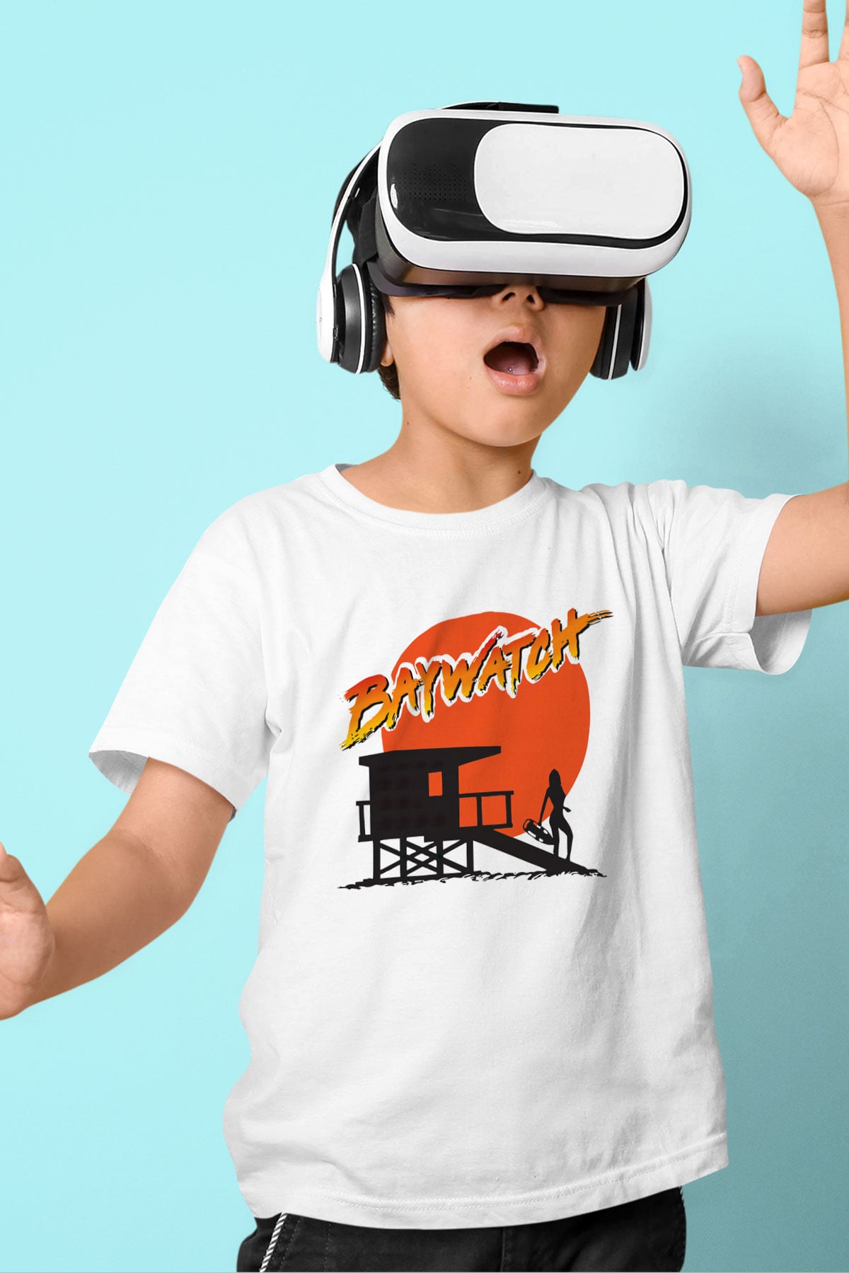 Baywatch Baskılı Beyaz Unisex Çocuk Tişört
