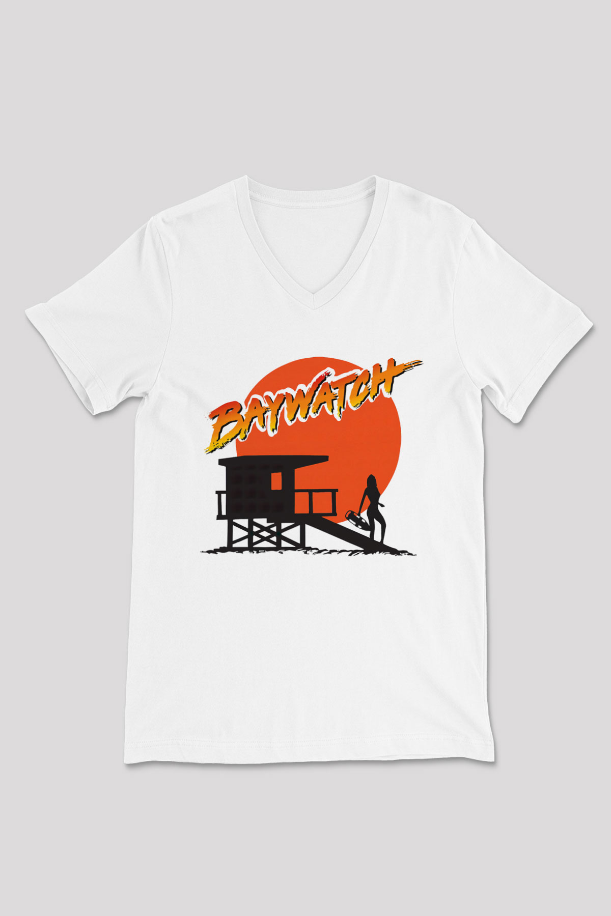 Baywatch Beyaz Unisex V Yaka Tişört T-Shirt