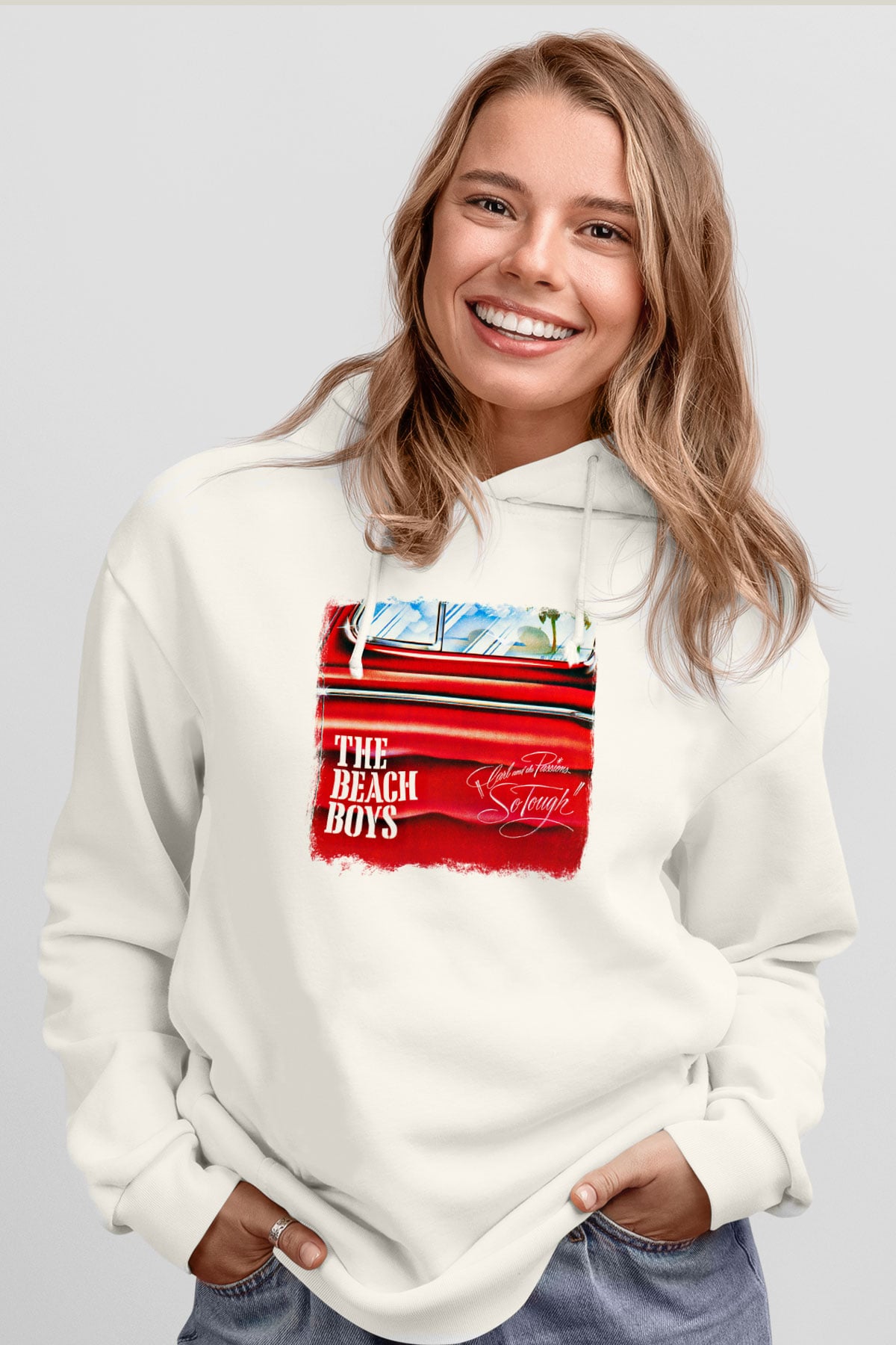 Beach Boys Baskılı Unisex Beyaz Hoodie