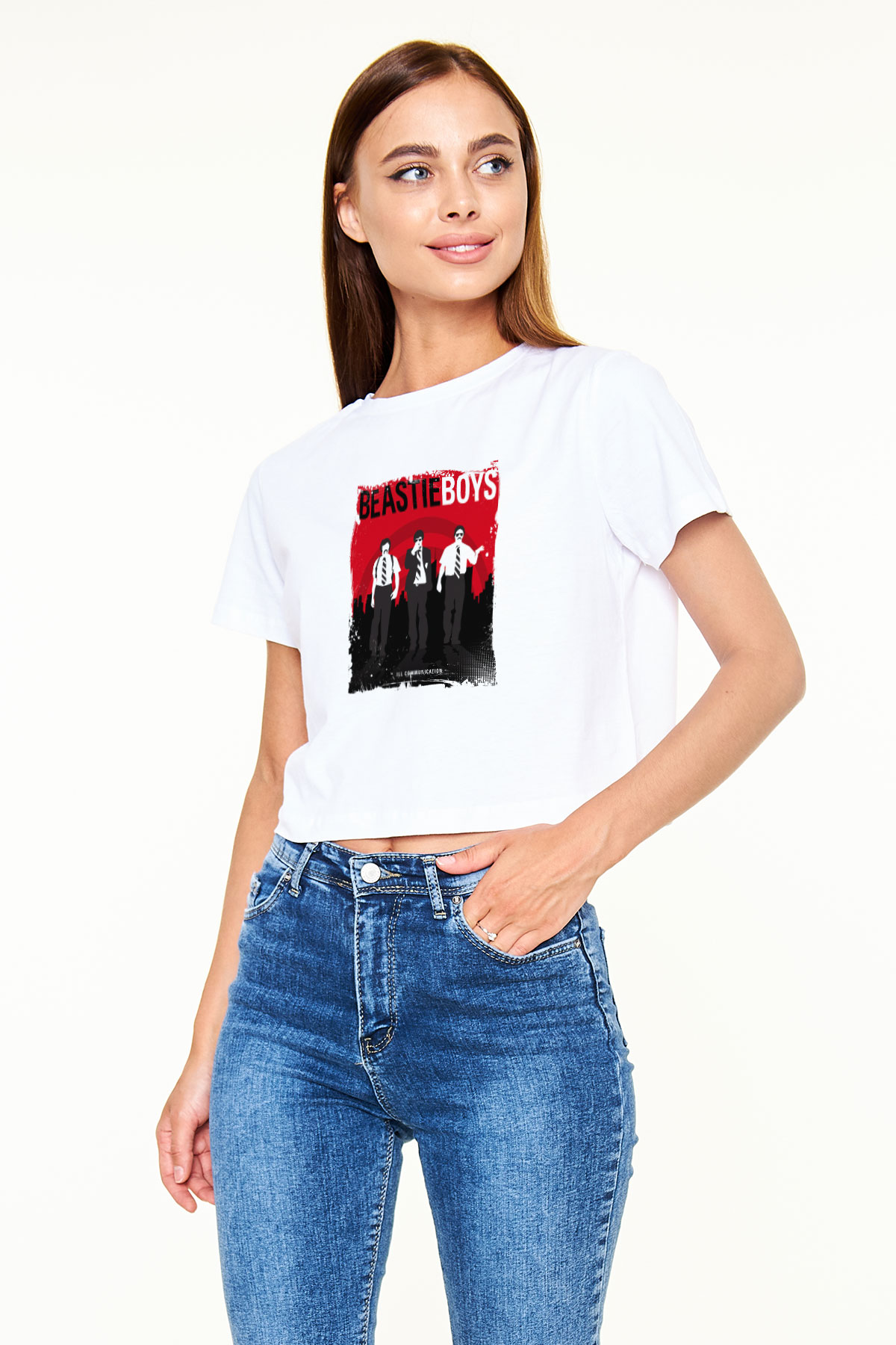 Beastie Boys Baskılı Beyaz Kadın Crop Top Tişört