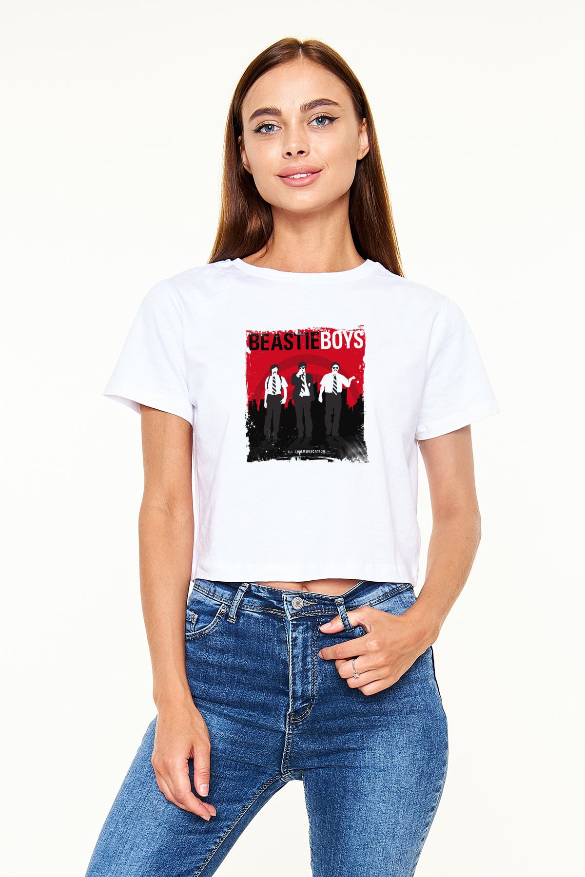 Beastie Boys Baskılı Beyaz Kadın Crop Top Tişört
