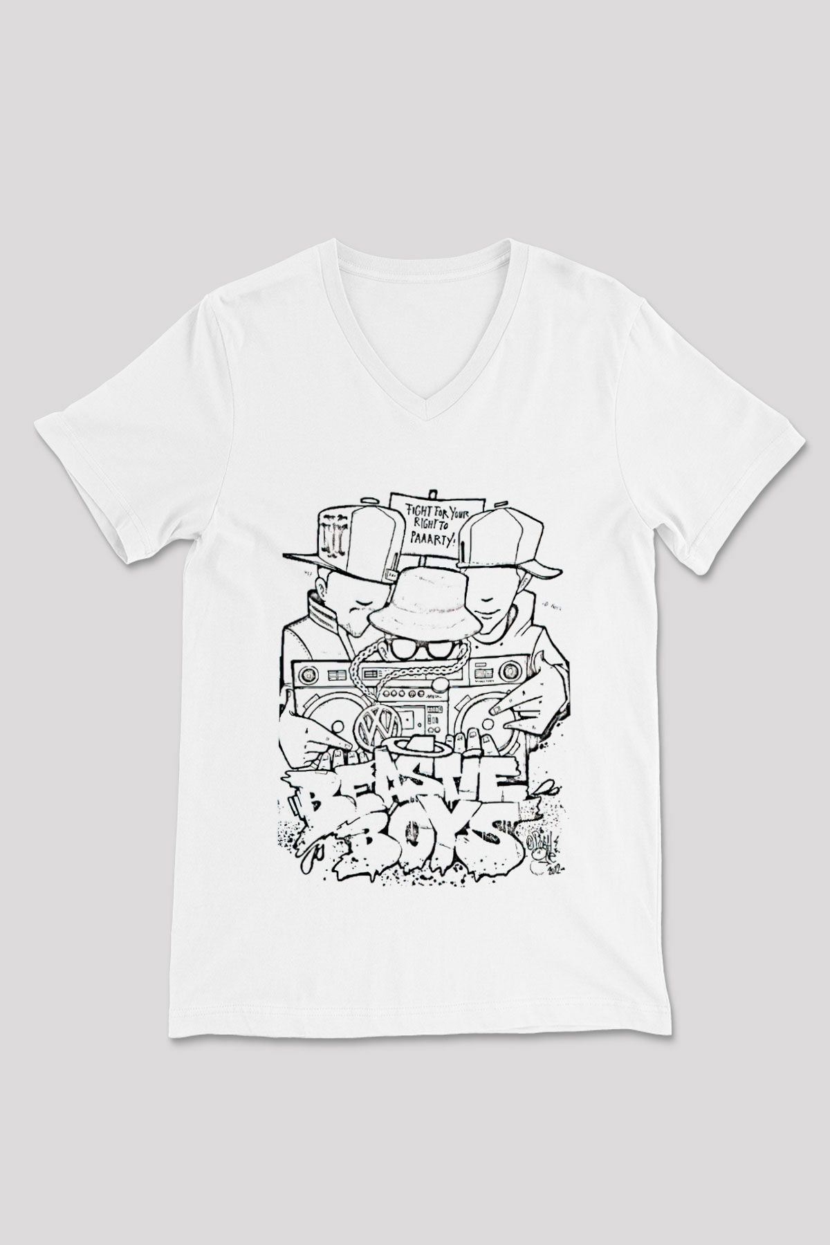 Beastie Boys Beyaz Unisex V Yaka Tişört