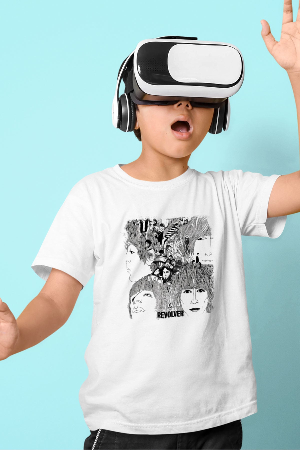 Beatles Baskılı Unisex Beyaz Çocuk Tişört