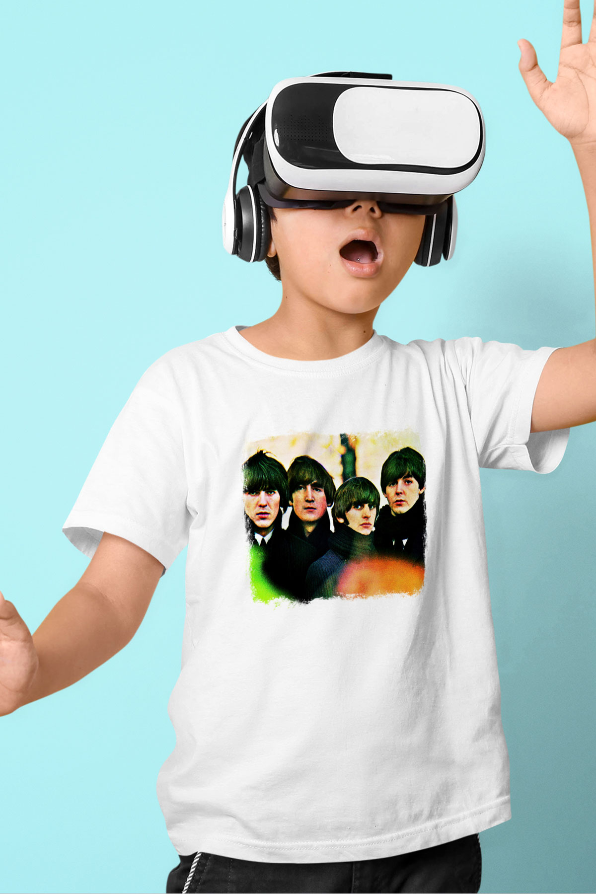 Beatles Baskılı Unisex Beyaz Çocuk Tişört
