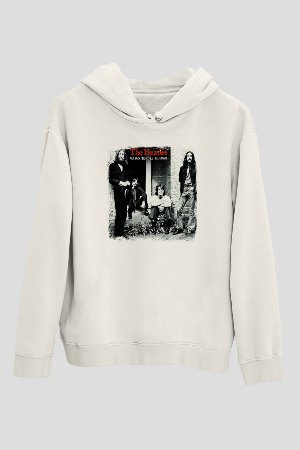 Beatles Baskılı Unisex Beyaz Hoodie