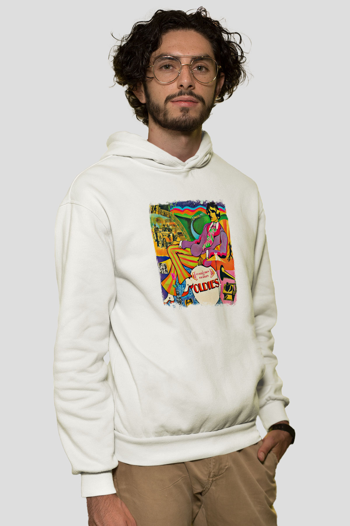 Beatles Baskılı Unisex Beyaz Hoodie