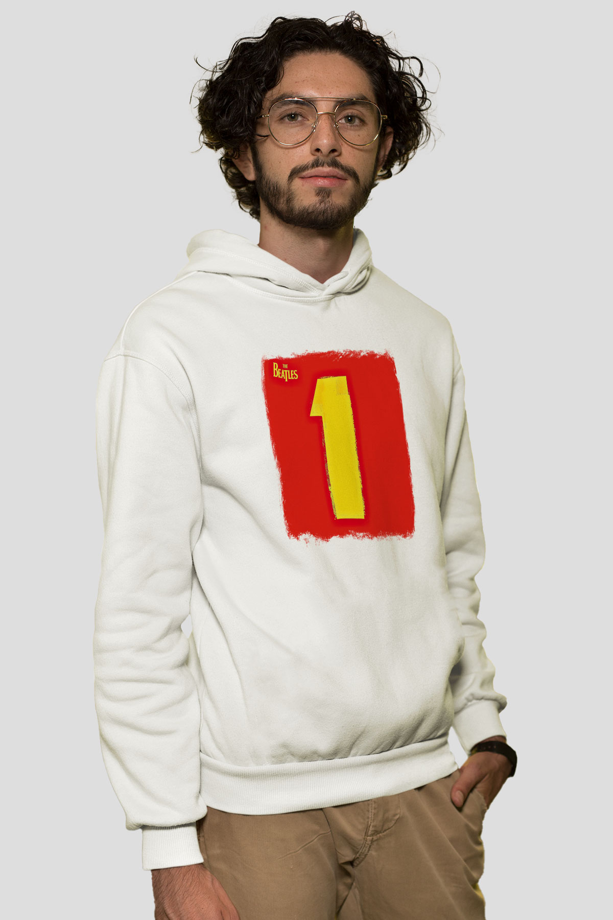 Beatles Baskılı Unisex Beyaz Hoodie