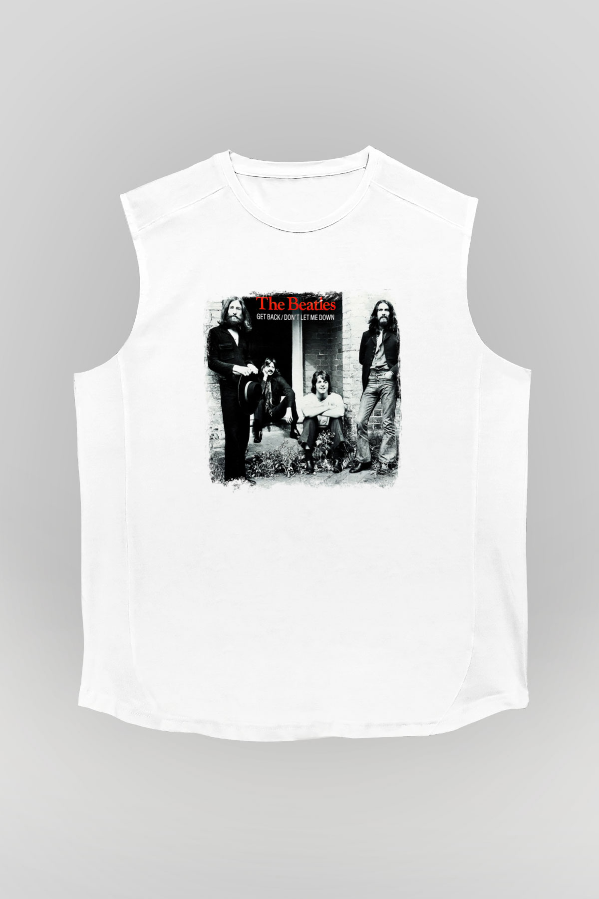 Beatles Baskılı Unisex Beyaz Kolsuz Tişört