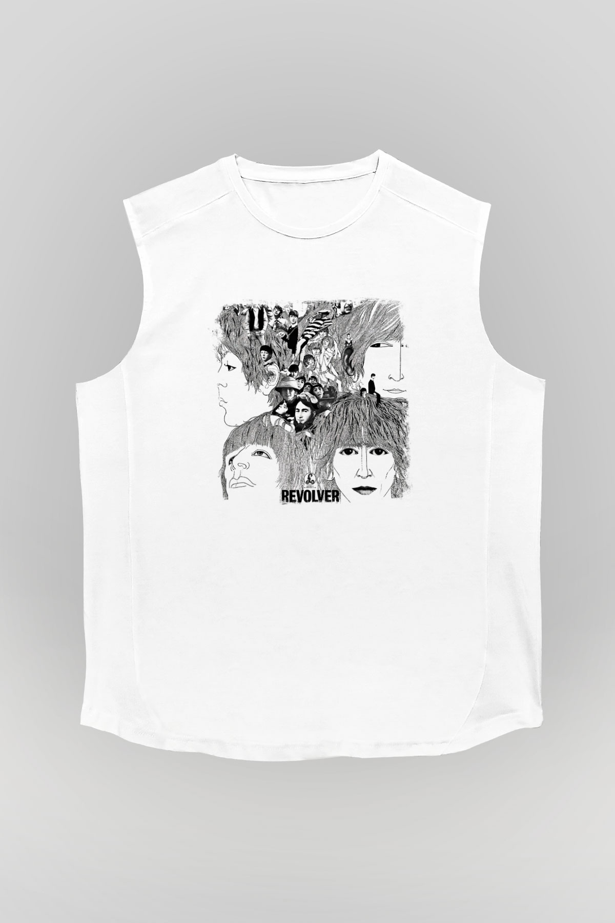 Beatles Baskılı Unisex Beyaz Kolsuz Tişört