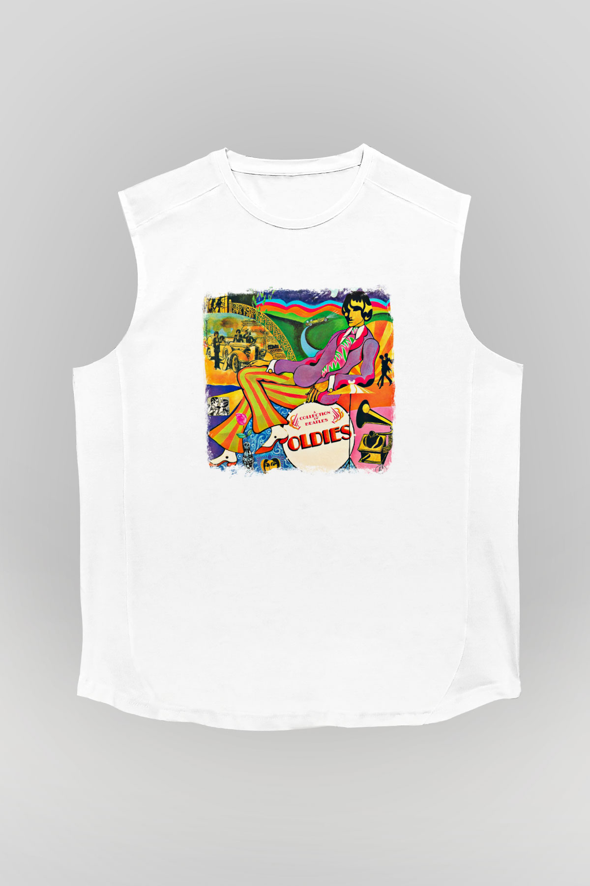 Beatles Baskılı Unisex Beyaz Kolsuz Tişört