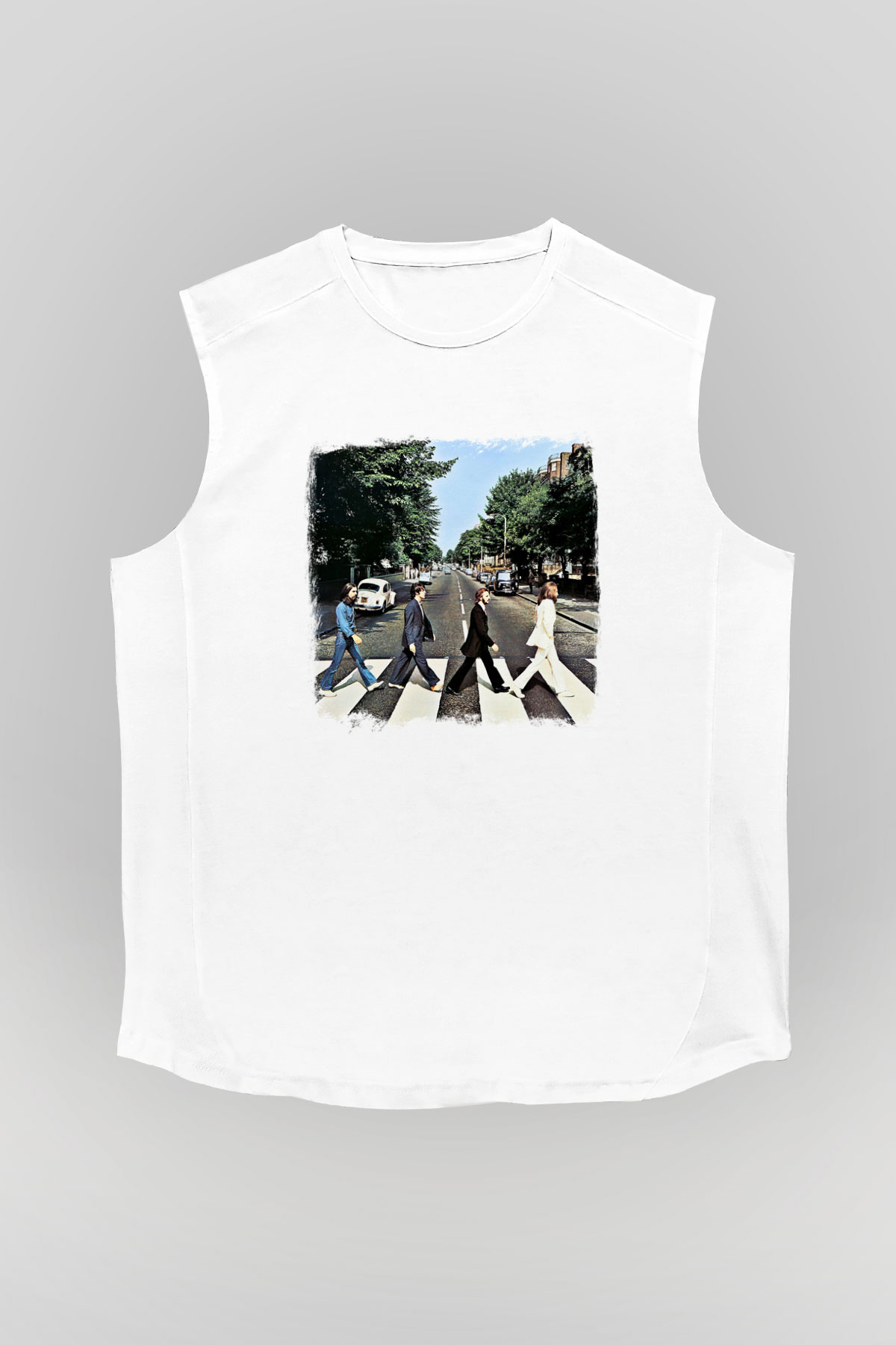 Beatles Baskılı Unisex Beyaz Kolsuz Tişört
