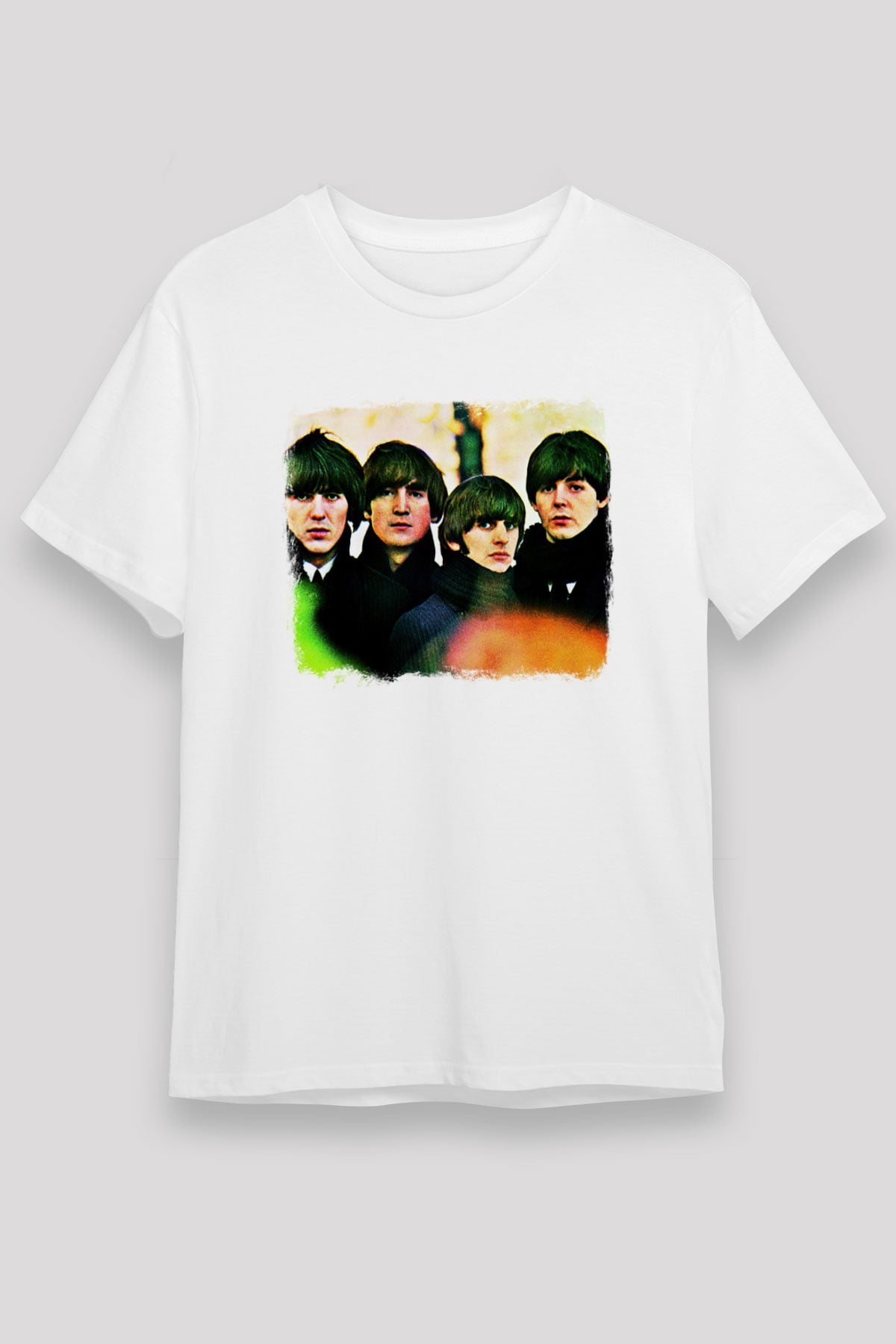 Beatles Baskılı Unisex Beyaz Tişört