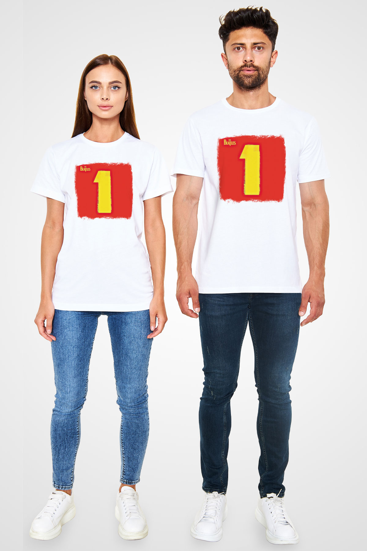 Beatles Baskılı Unisex Beyaz Tişört