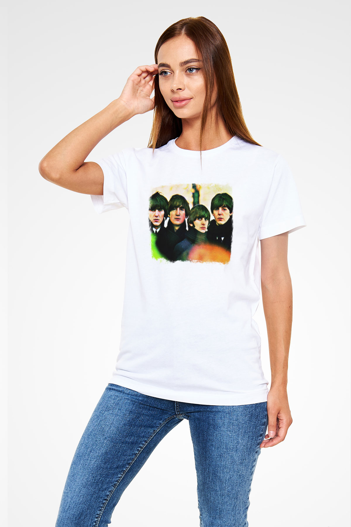 Beatles Baskılı Unisex Beyaz Tişört