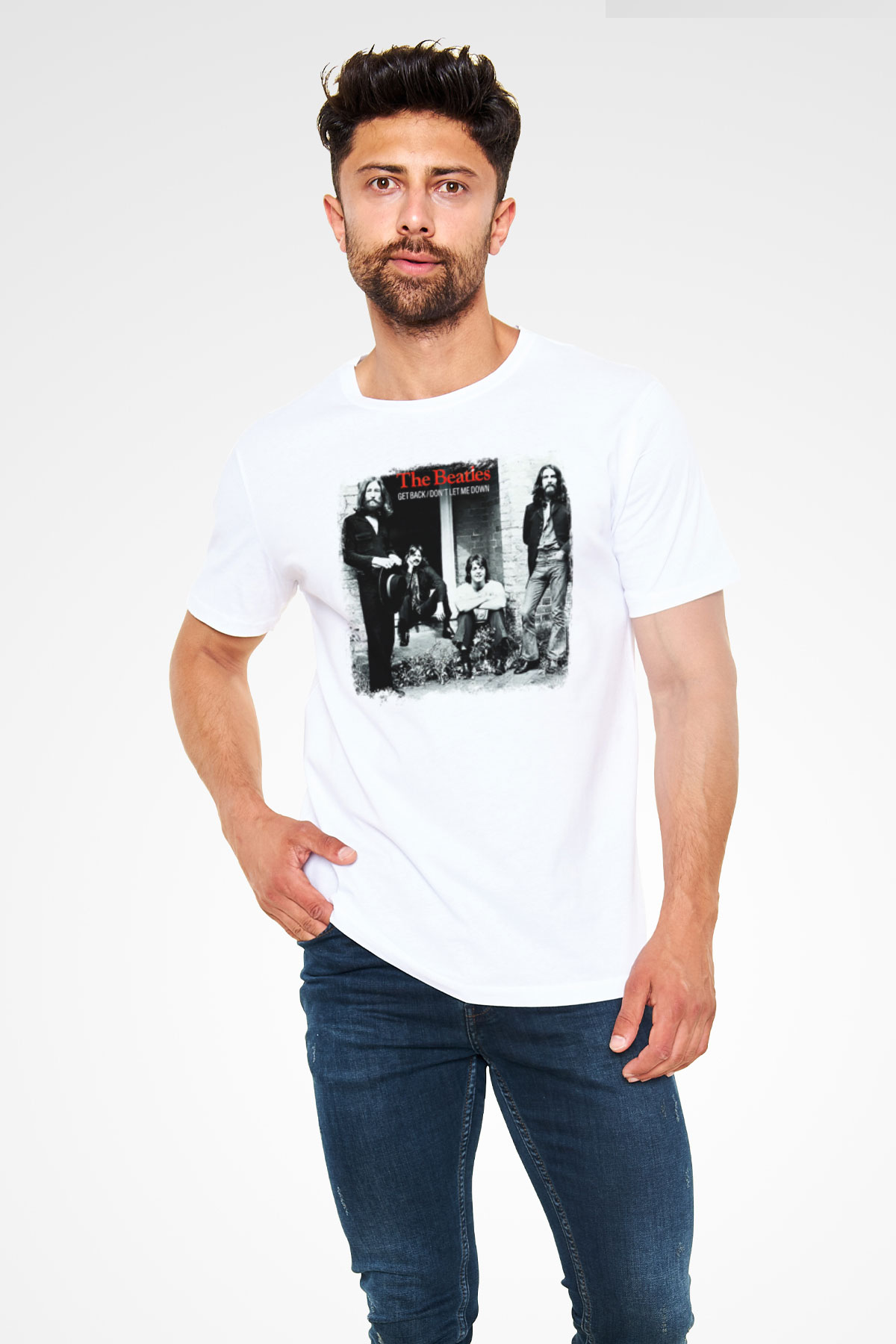 Beatles Baskılı Unisex Beyaz Tişört
