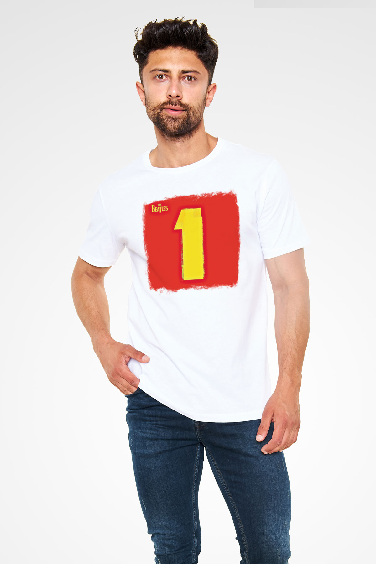 Beatles Baskılı Unisex Beyaz Tişört