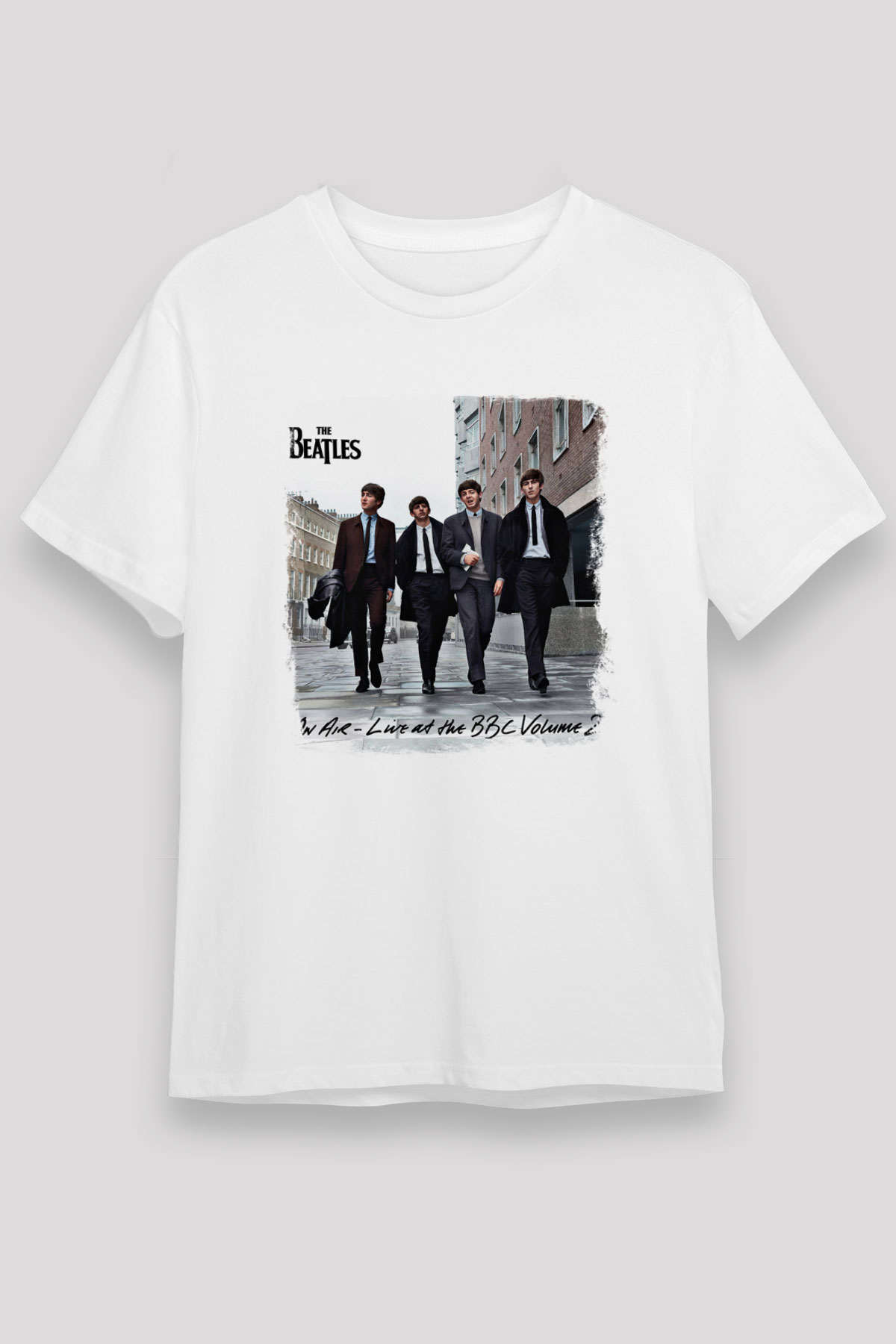 Beatles Baskılı Unisex Beyaz Tişört
