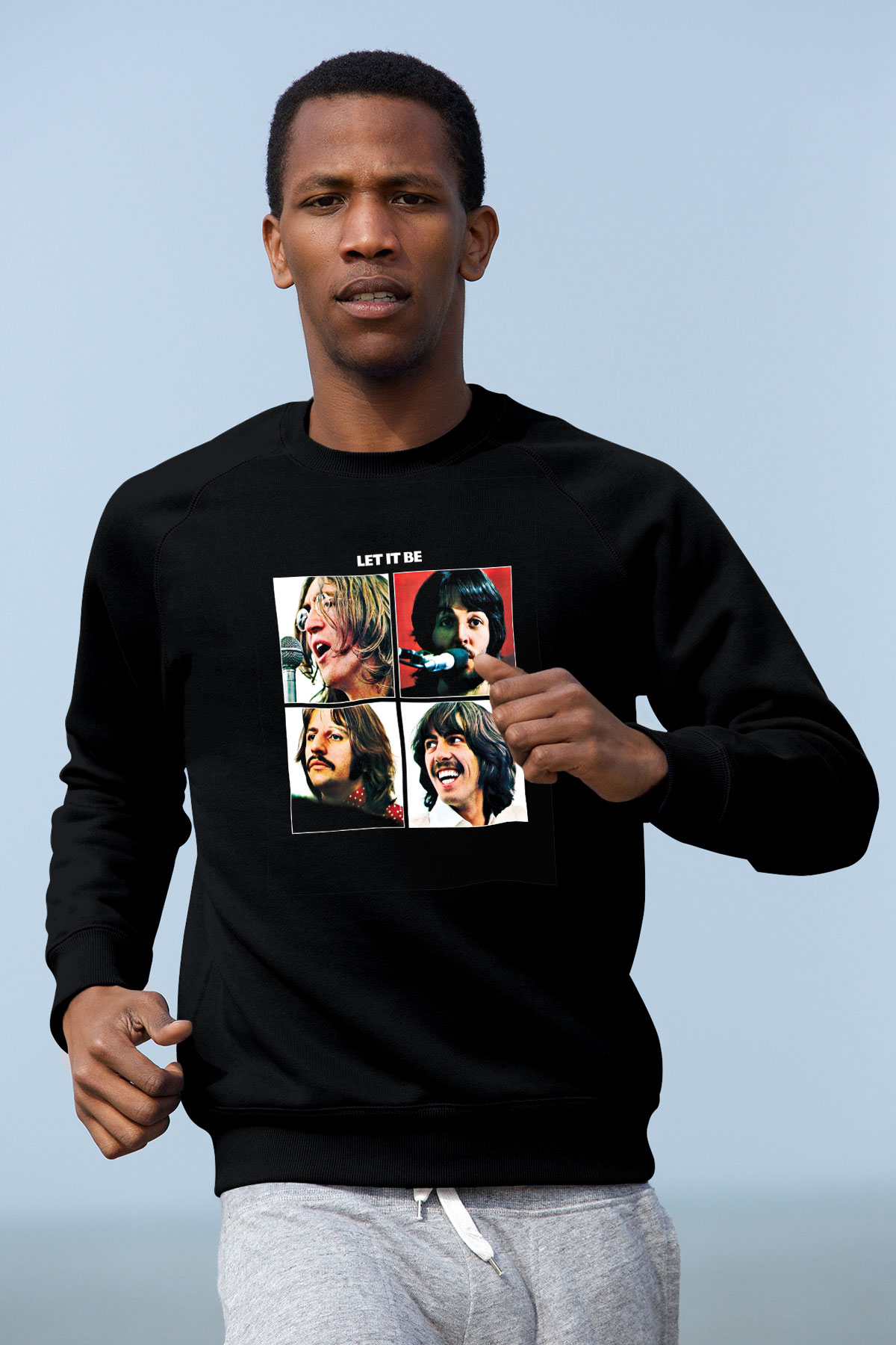 Beatles Baskılı Unisex Siyah Sweatshirt