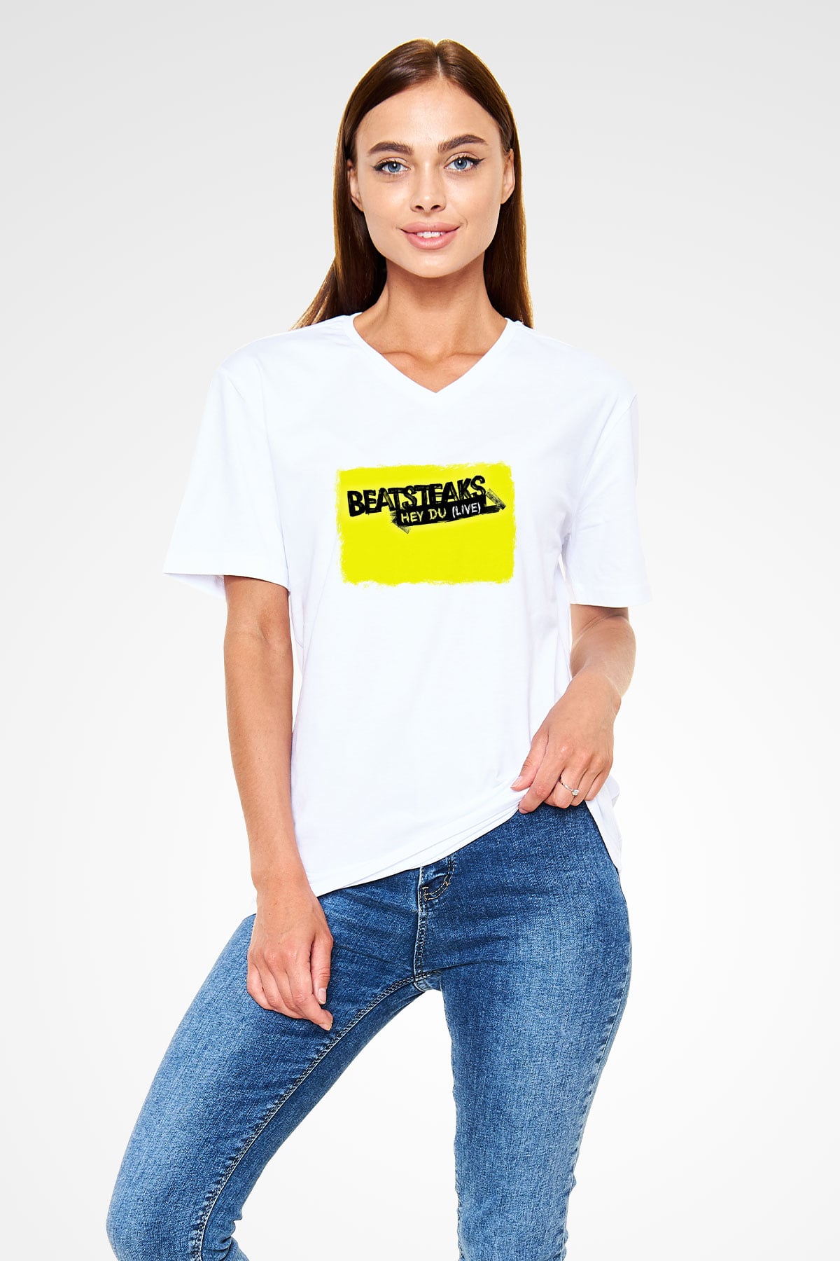 Beatsteaks Baskılı Unisex Beyaz V Yaka Tişört
