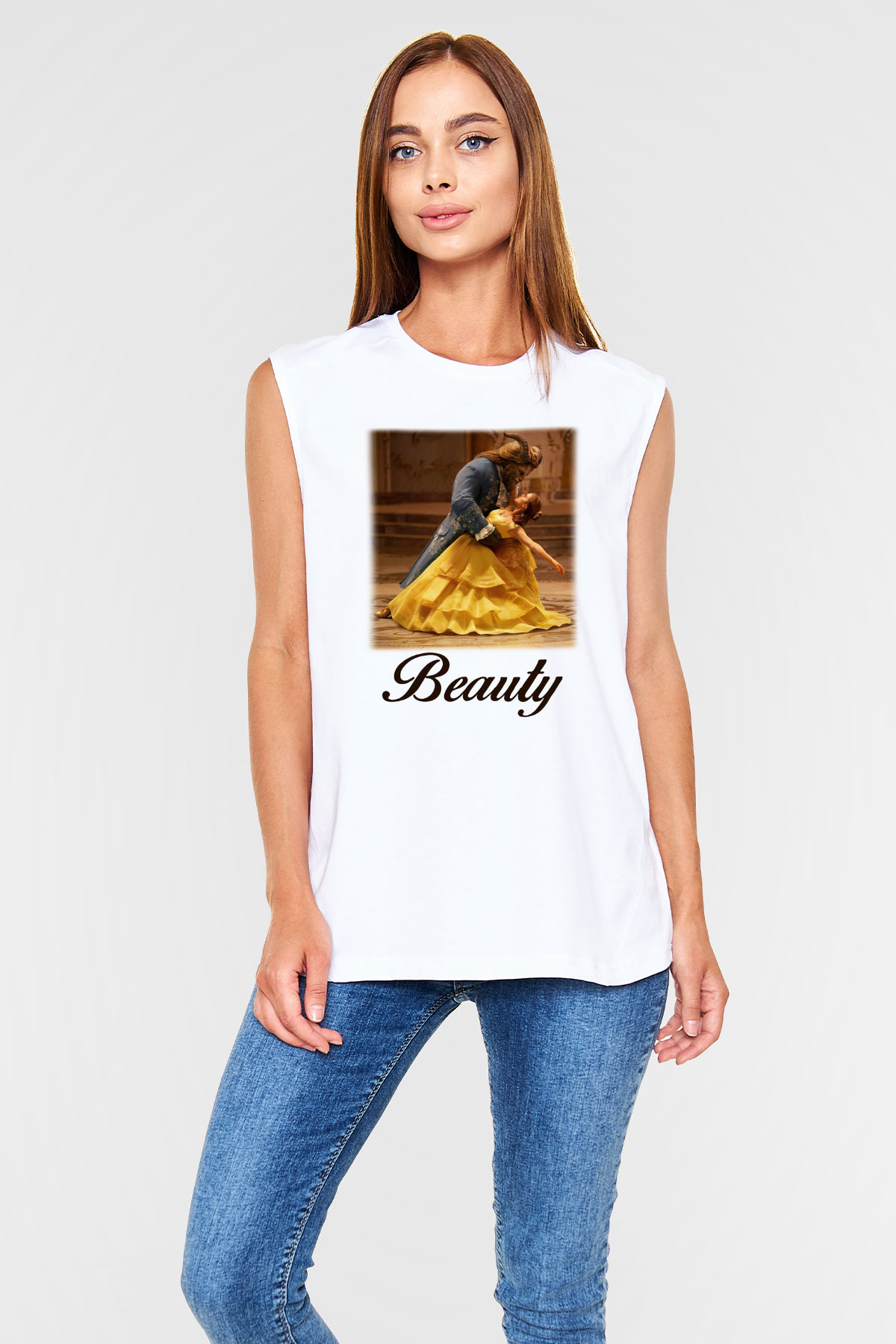 Beauty and the Beast Beyaz Unisex Kolsuz Tişört