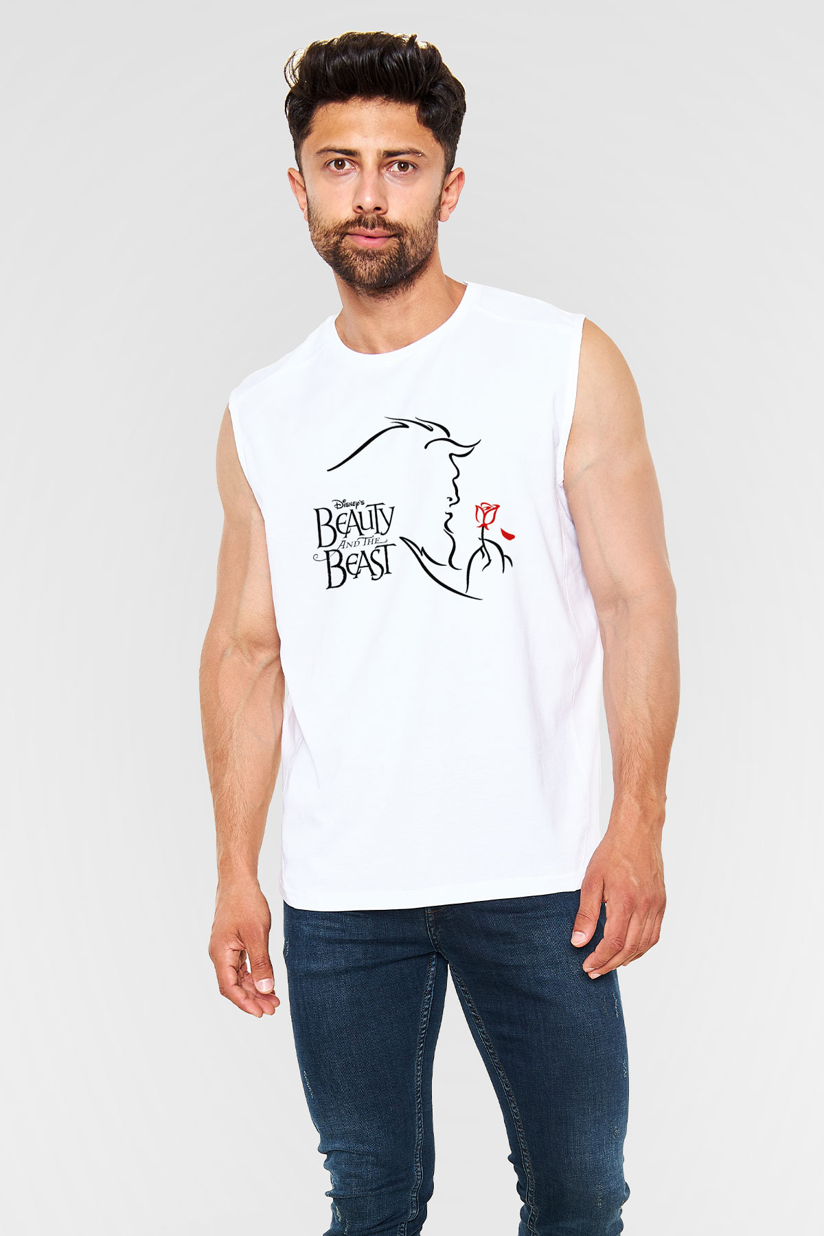 Beauty and the Beast Beyaz Unisex Kolsuz Tişört