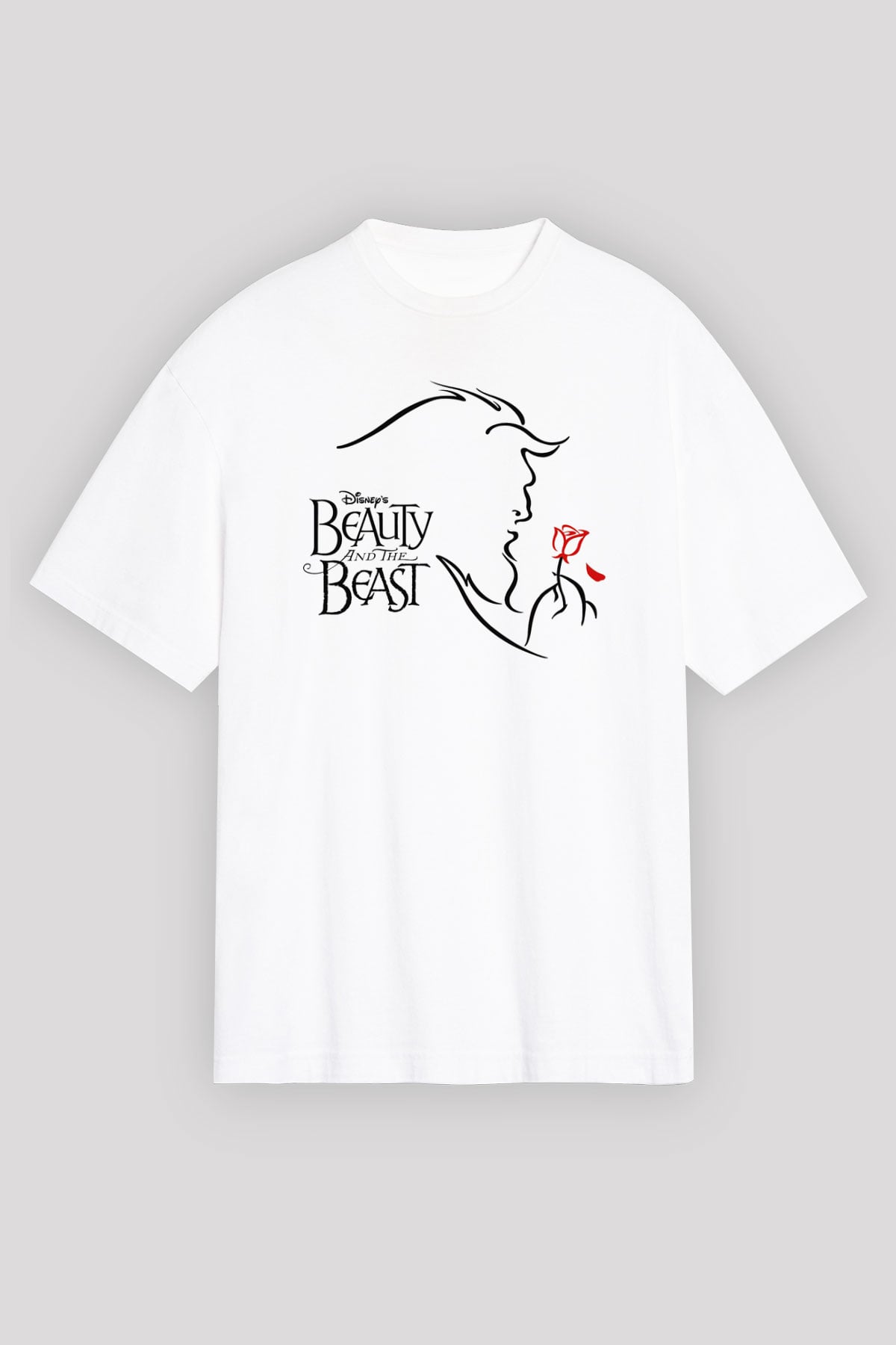 Beauty and the Beast Beyaz Unisex Oversize Tişört T-Shirt