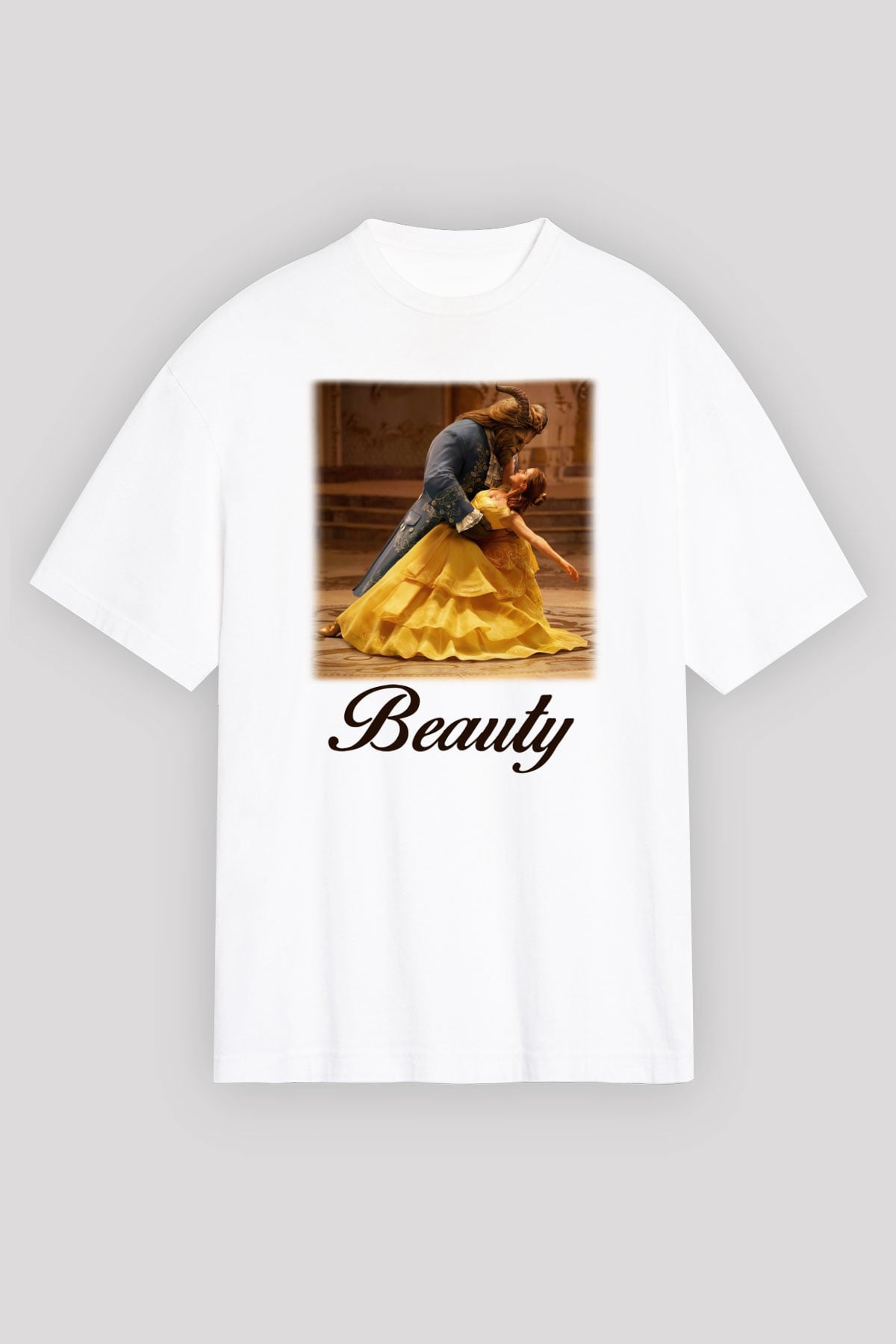Beauty and the Beast Beyaz Unisex Oversize Tişört T-Shirt