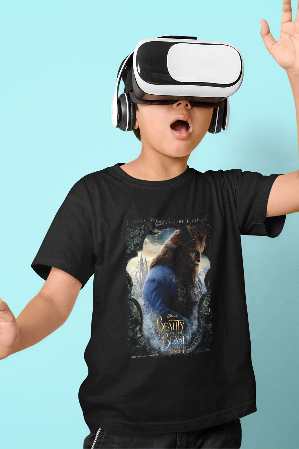 Beauty and the Beast Siyah Unisex Çocuk Tişört