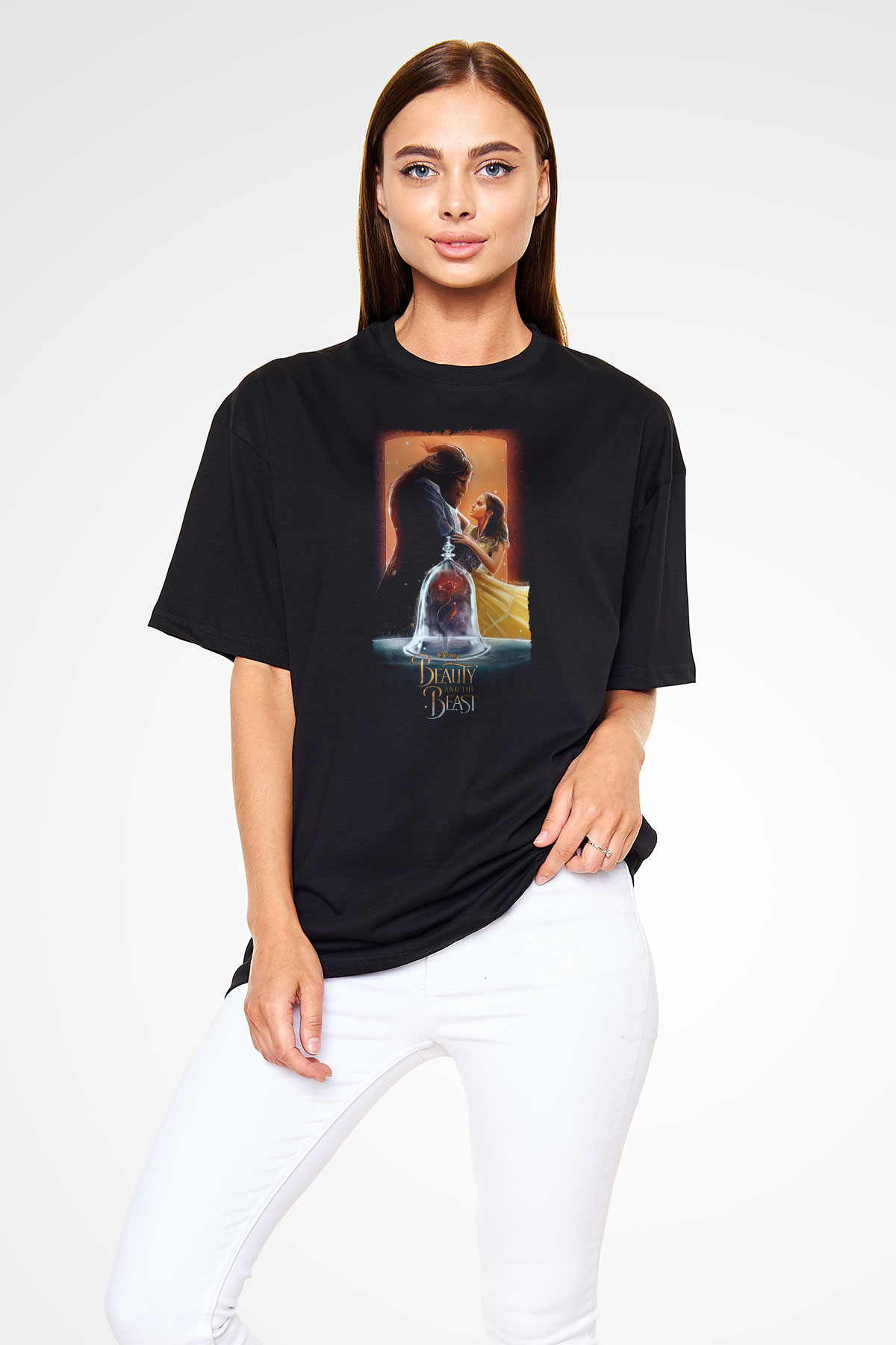 Beauty and the Beast Siyah Oversize Tişört Oversize T-shirt
