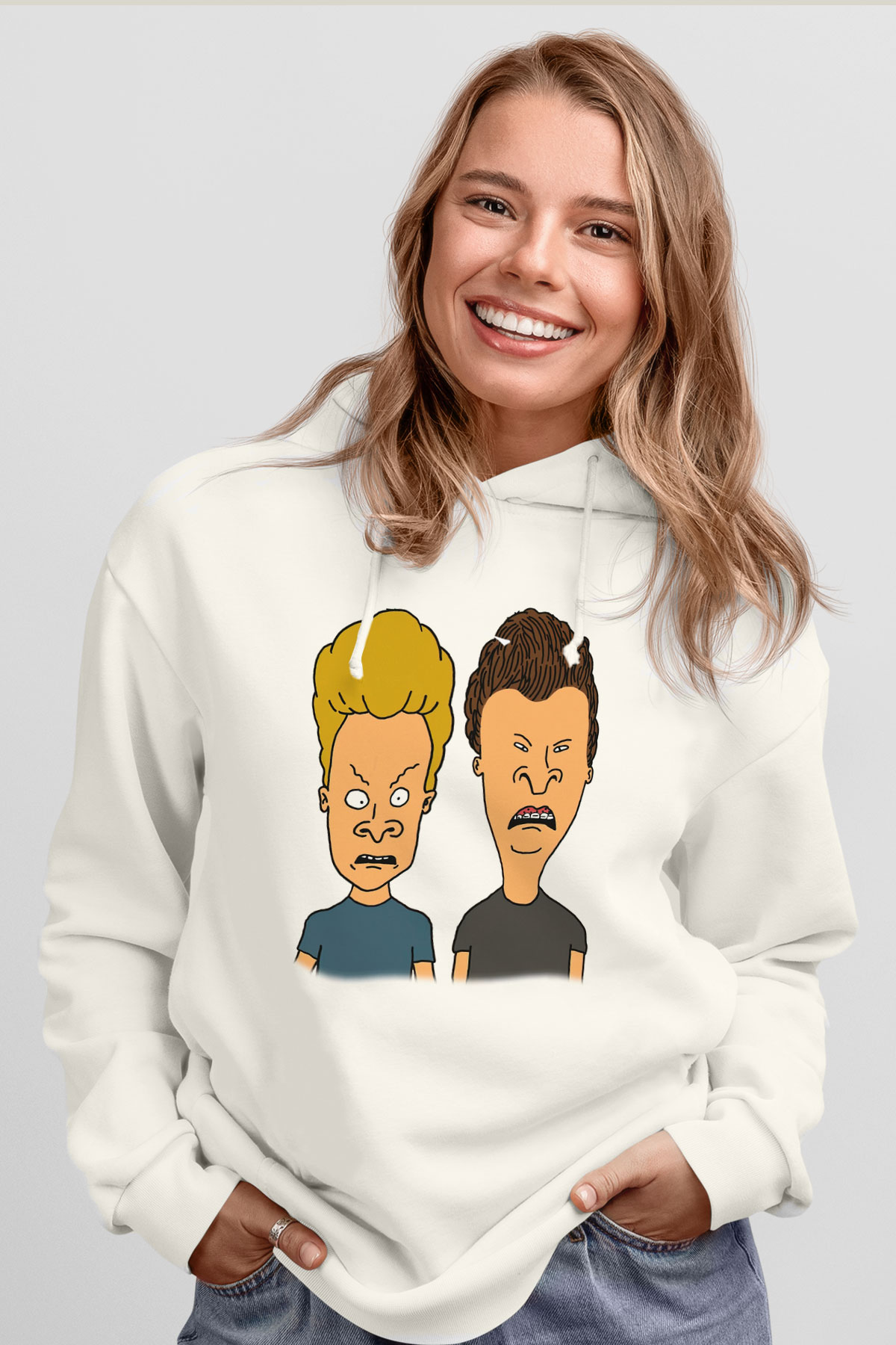 Beavis and Butt-head Beyaz Unisex Kapşonlu Sweatshirt