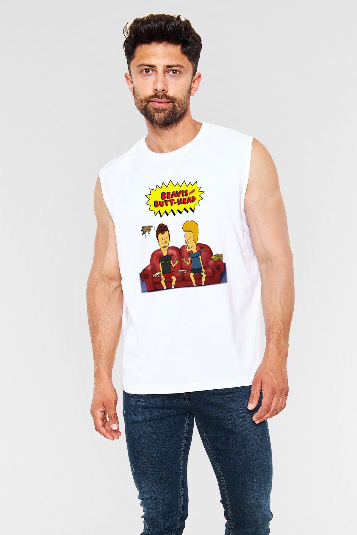 Beavis and Butt-head Beyaz Unisex Kolsuz Tişört