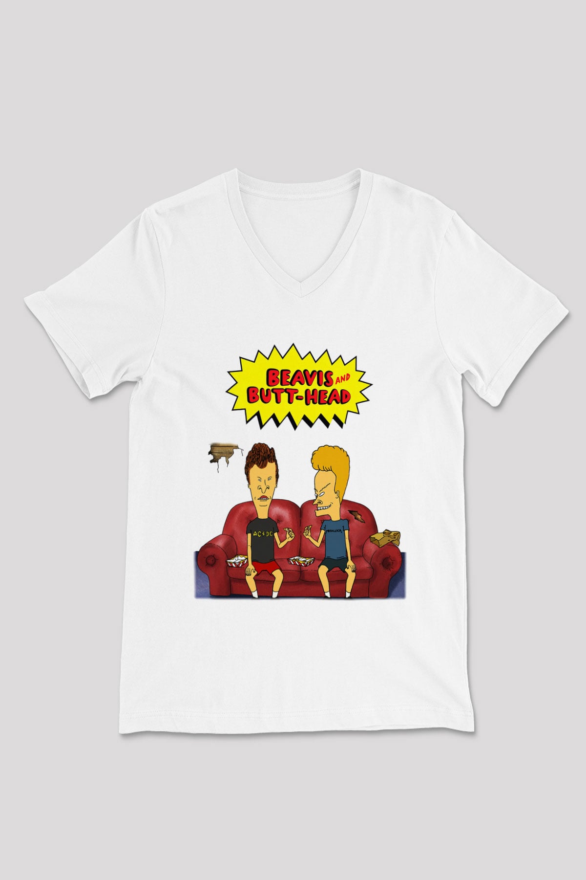 Beavis and Butt-head Beyaz Unisex V Yaka Tişört T-Shirt