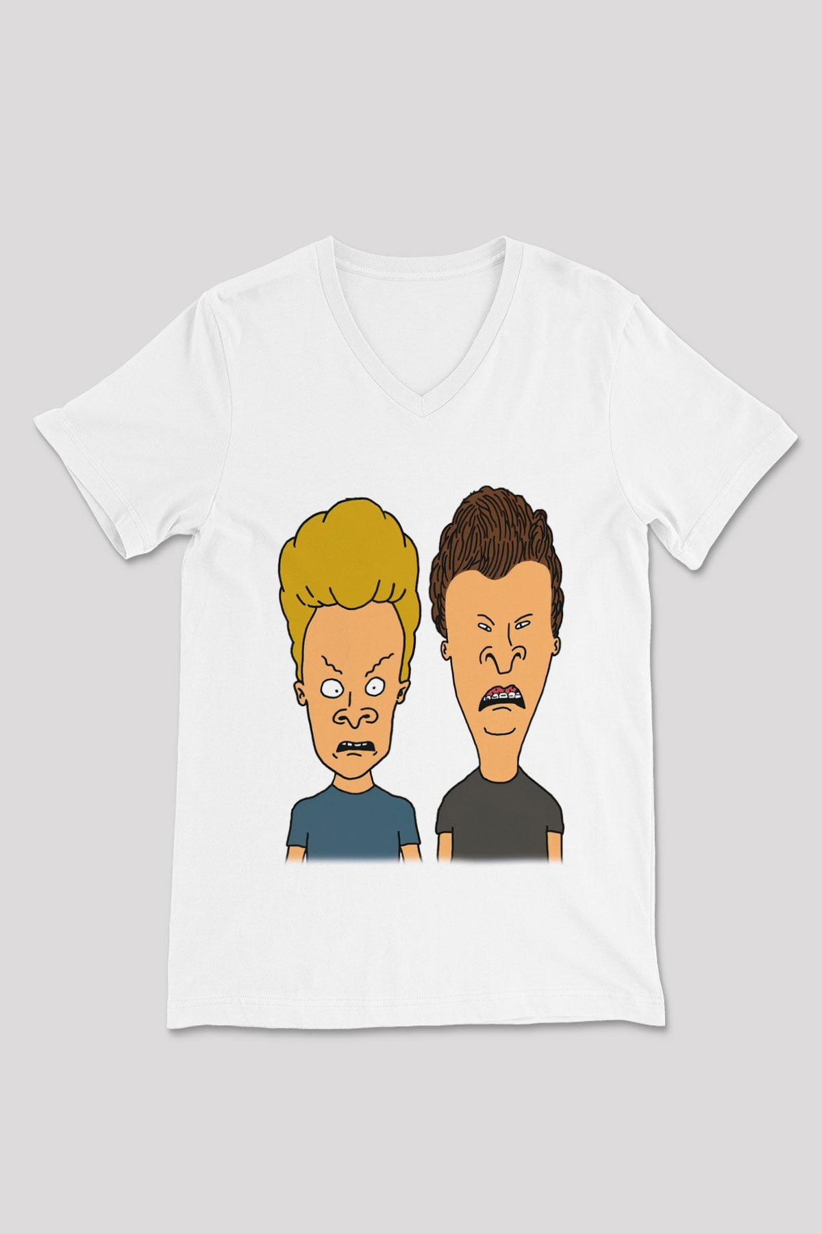 Beavis and Butt-head Beyaz Unisex V Yaka Tişört T-Shirt