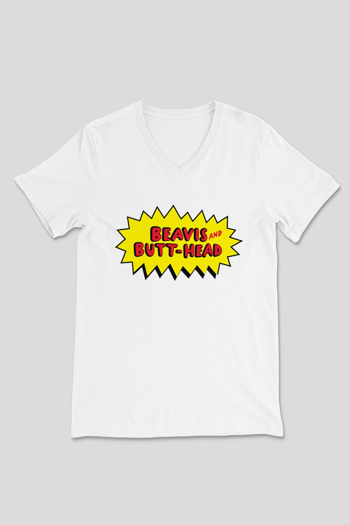 Beavis and Butt-head Beyaz Unisex V Yaka Tişört T-Shirt