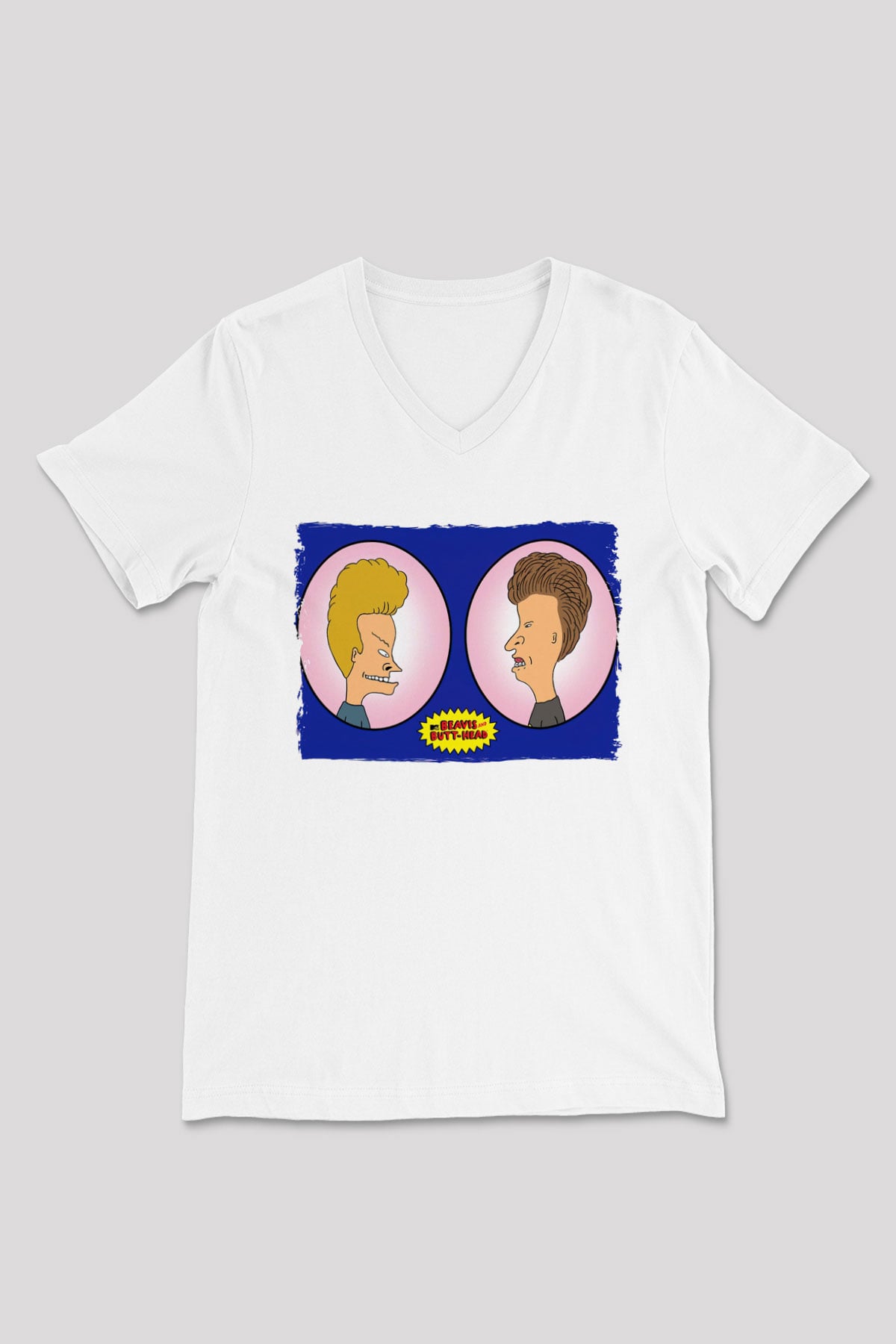 Beavis and Butt-head Beyaz Unisex V Yaka Tişört