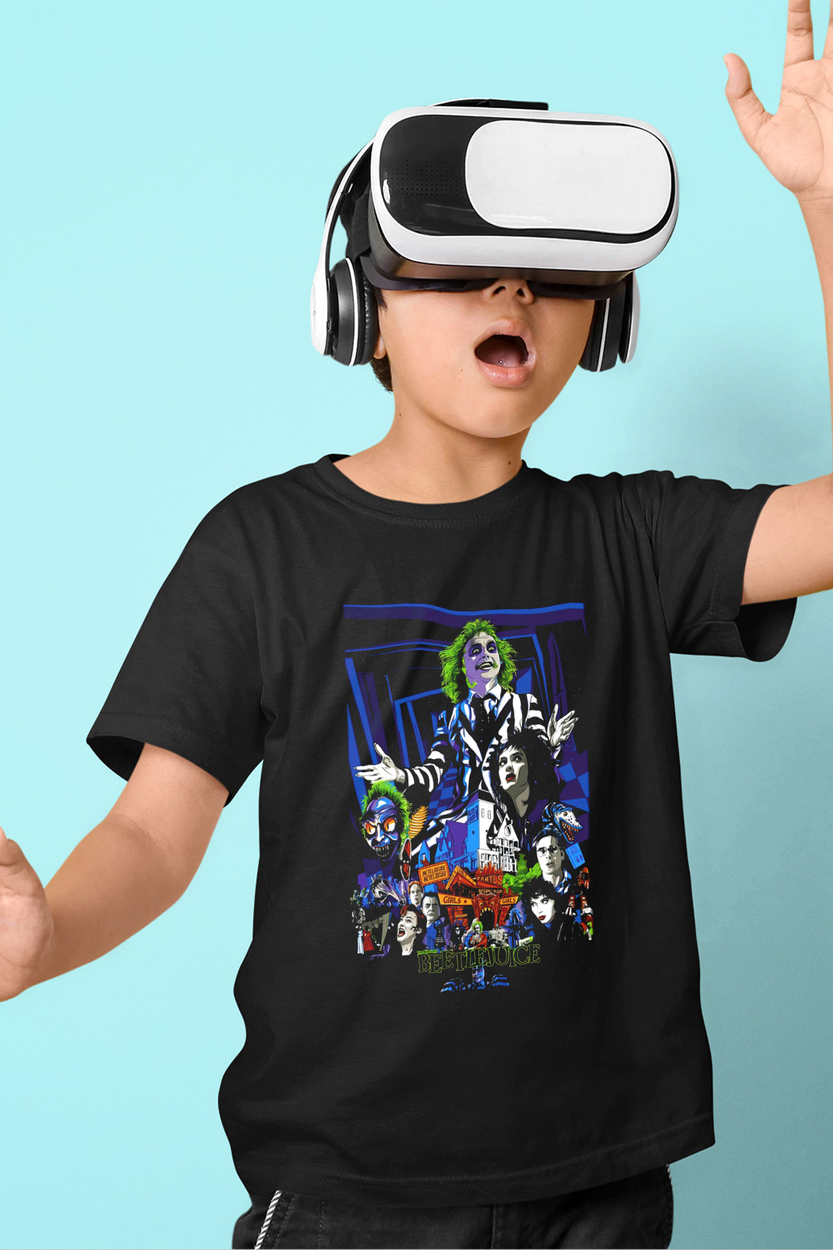Beetlejuice Beterböcek Baskılı Siyah Unisex Çocuk Tişört