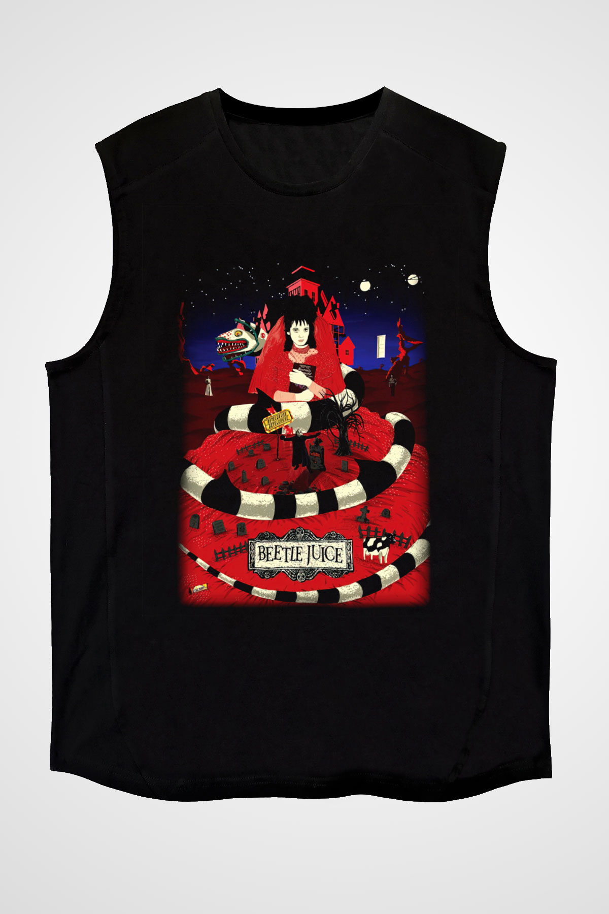 Beetlejuice Beterböcek Siyah Unisex Kolsuz Tişört