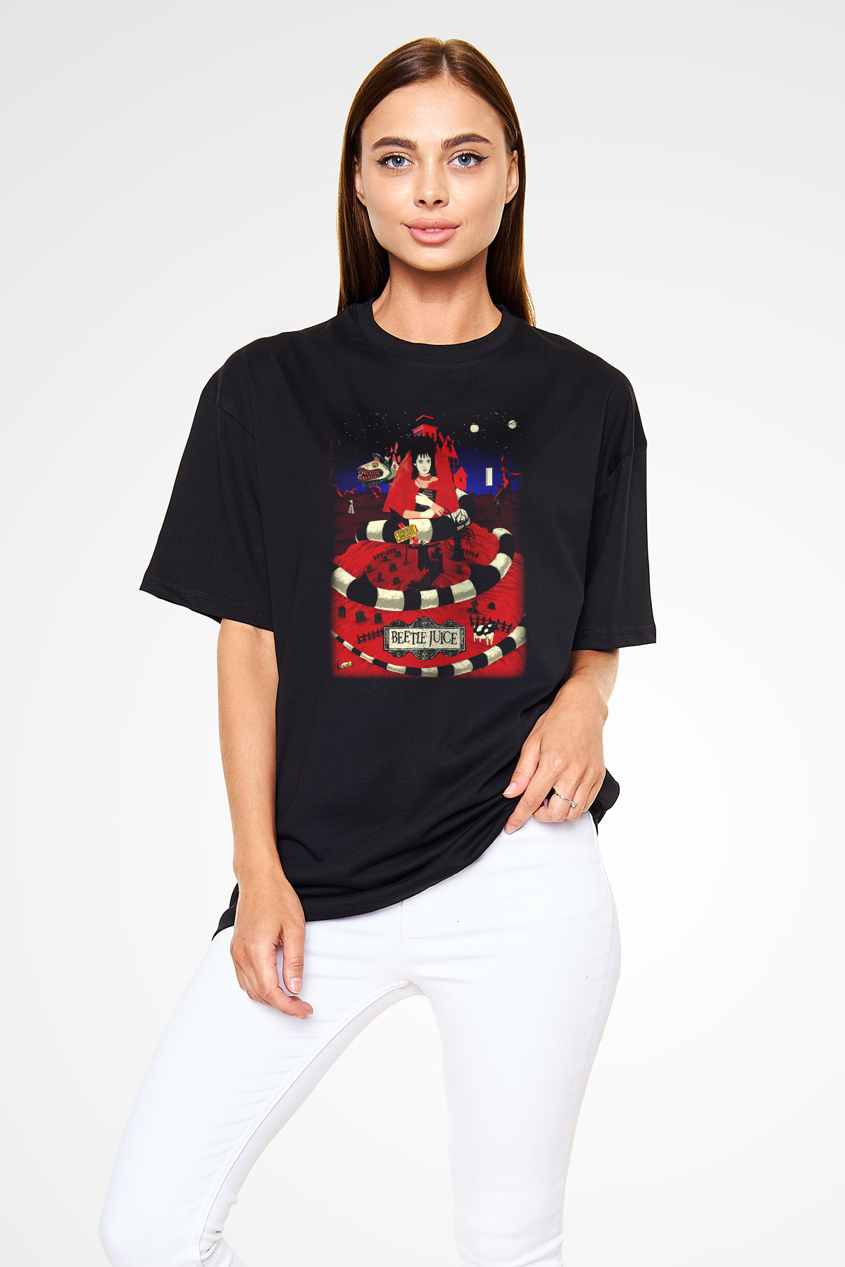 Beetlejuice Beterböcek Siyah Unisex Oversize Tişört
