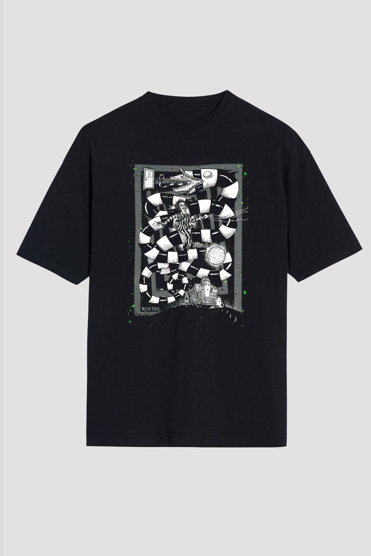 Beetlejuice Beterböcek Siyah Unisex Oversize Tişört