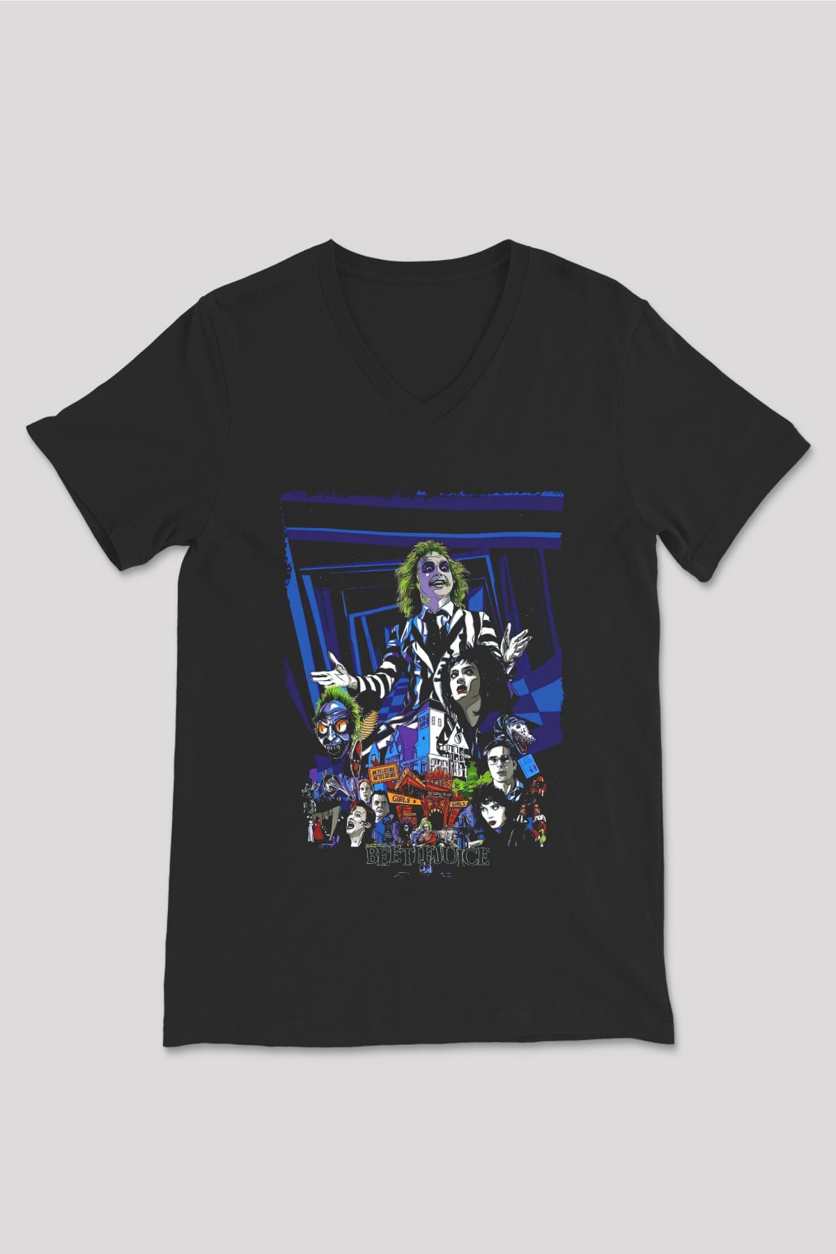 Beetlejuice Beterböcek Siyah Unisex  V Yaka Tişört