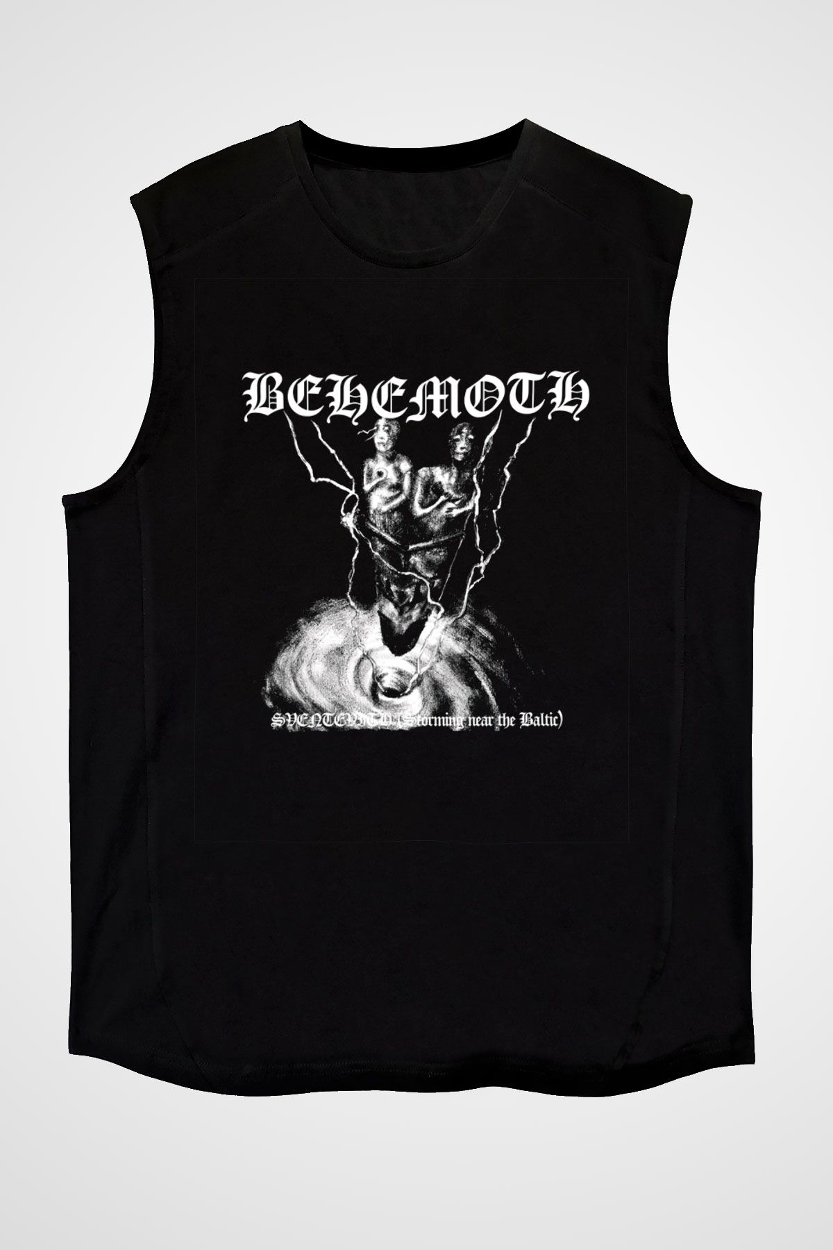 Behemoth Baskılı Unisex Siyah Kolsuz Tişört