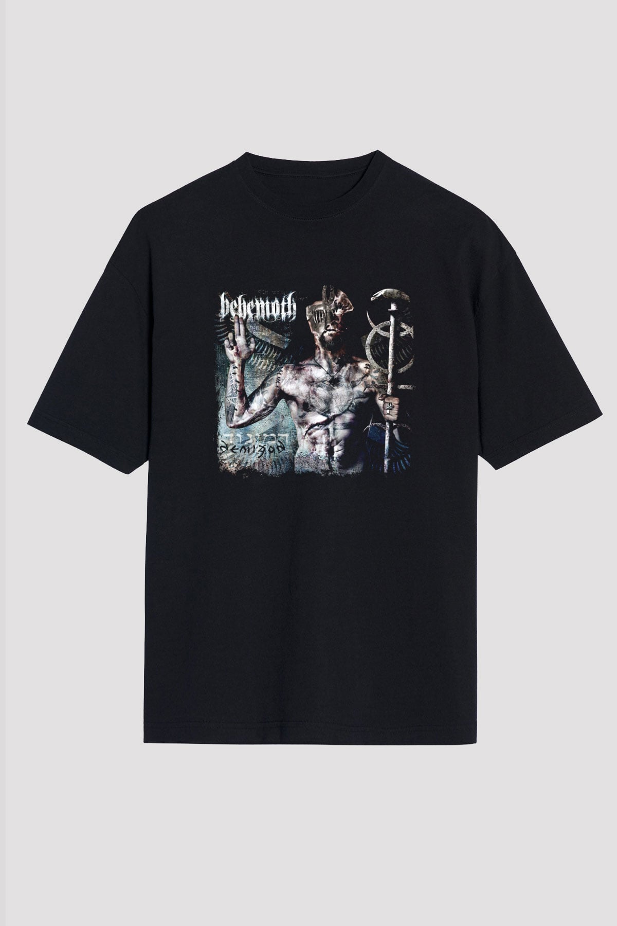Behemoth Baskılı Unisex Siyah Oversize Tişört