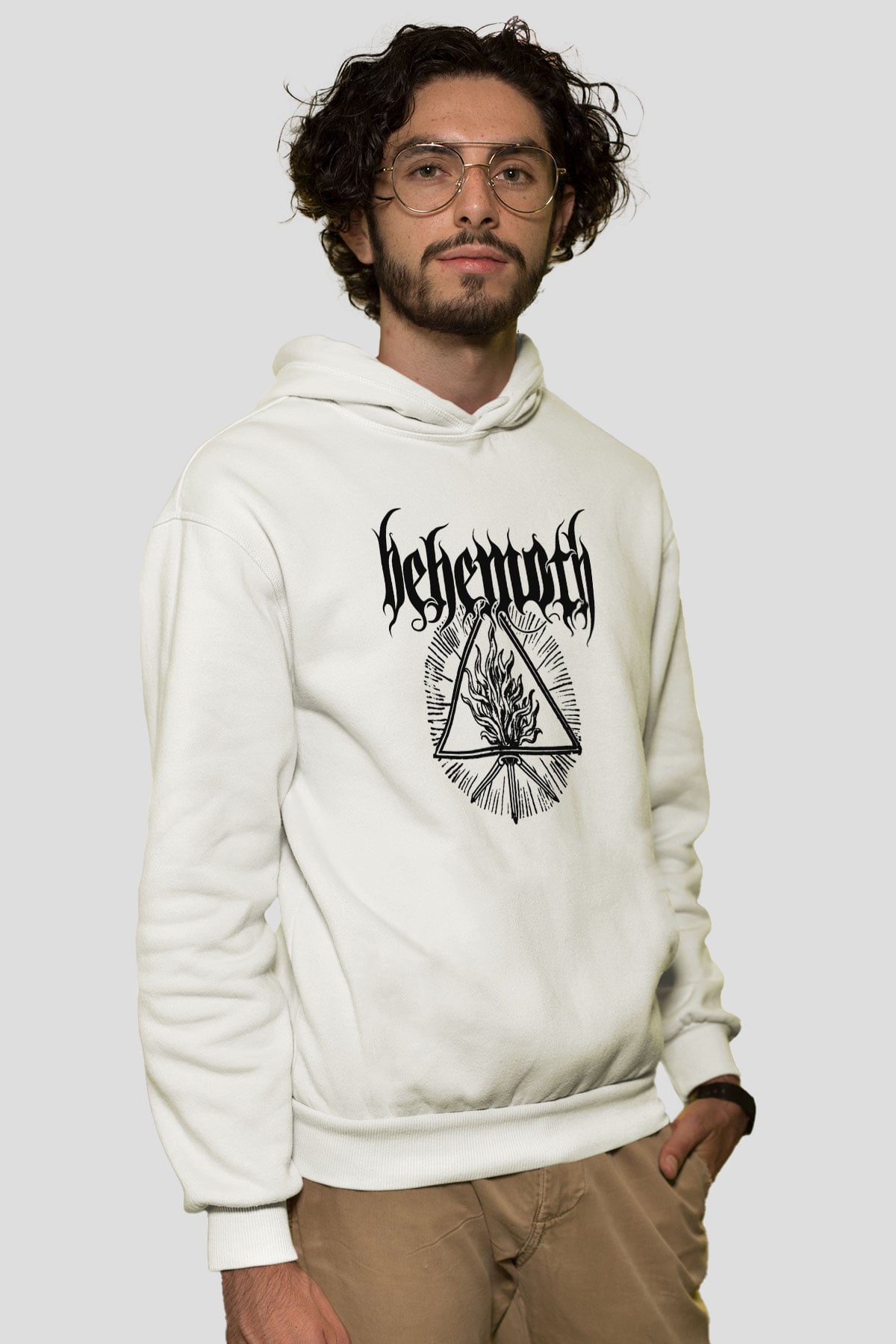 Behemoth Beyaz Unisex Kapşonlu Sweatshirt
