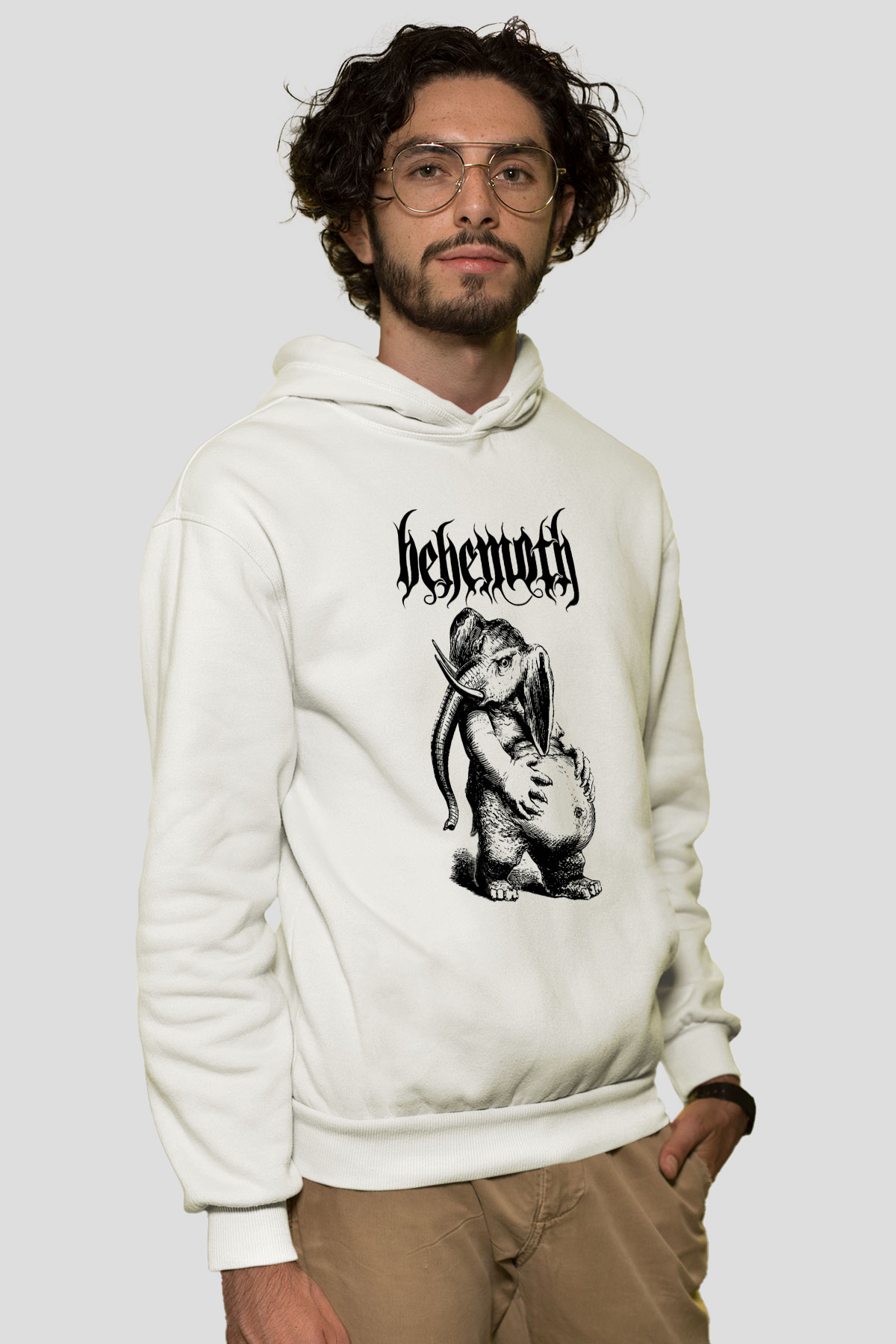 Behemoth Beyaz Unisex Kapüşonlu Sweatshirt